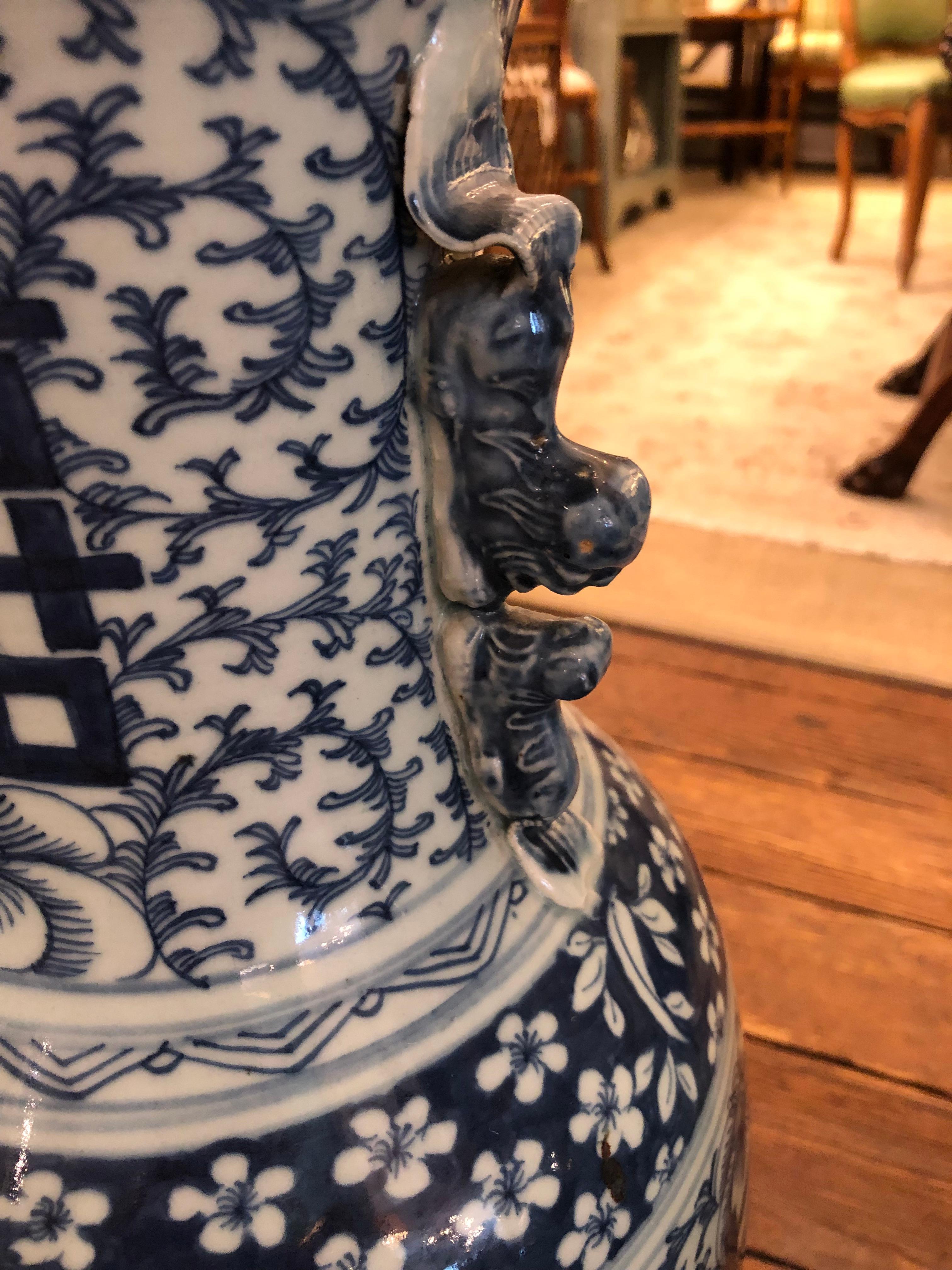 19th Century Very Large Impressive Trio Collection of 3 Blue & White Chinese Vases For Sale