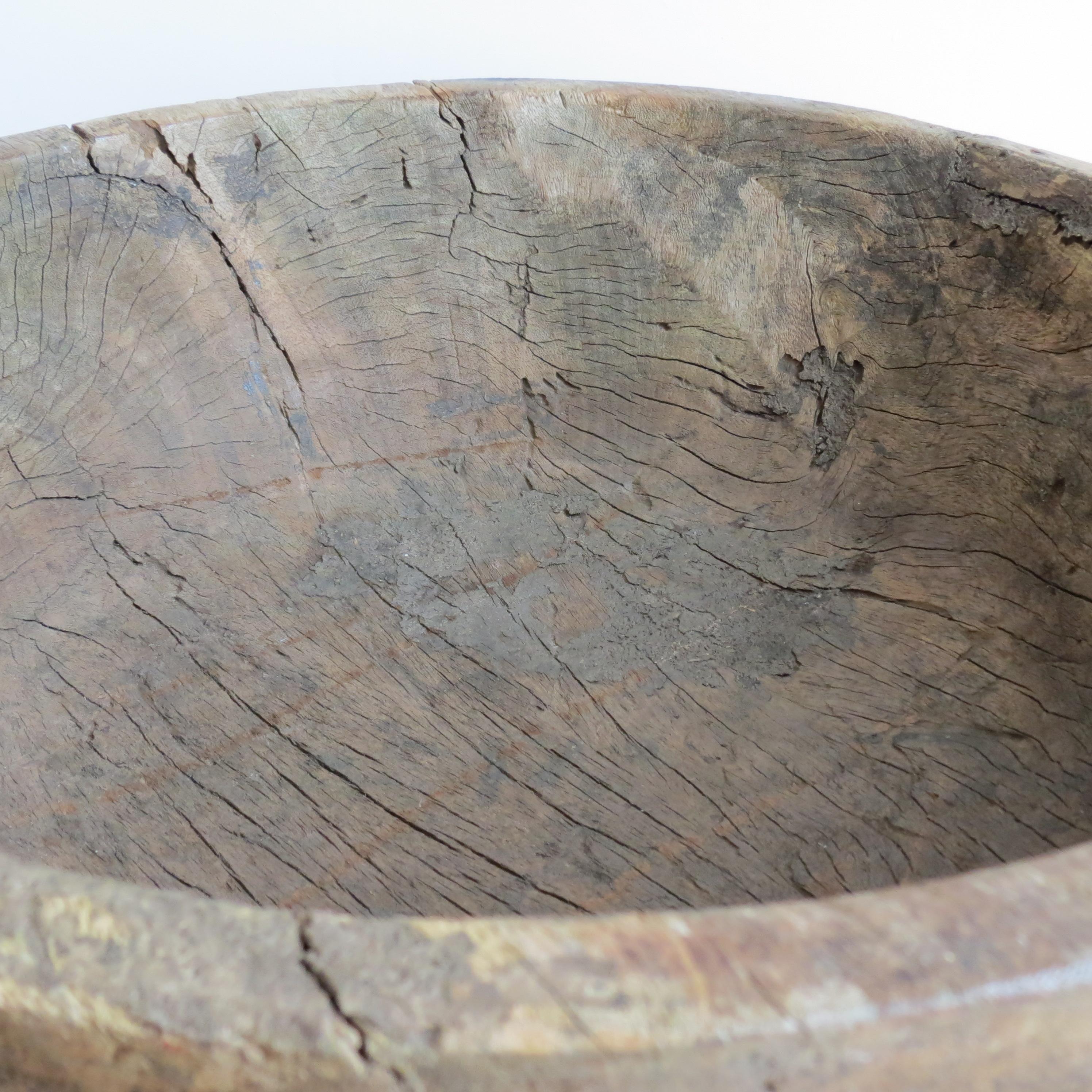 Very large Iroko Wooden Bowl with Handles Wabi Sabi Style 1