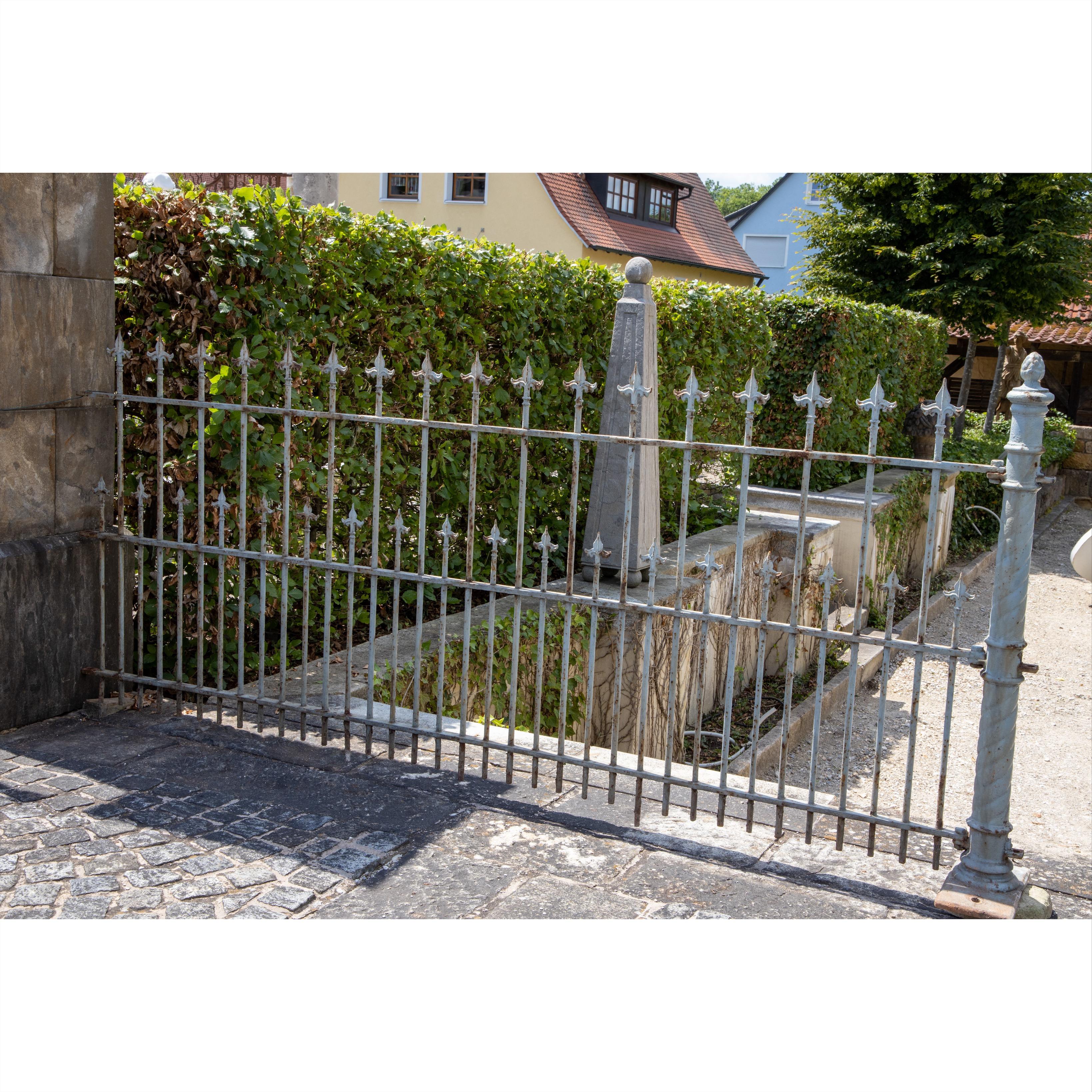 German Very Large Iron Courtyard Gate with Fence Parts, Franconia, Mid-19th Century