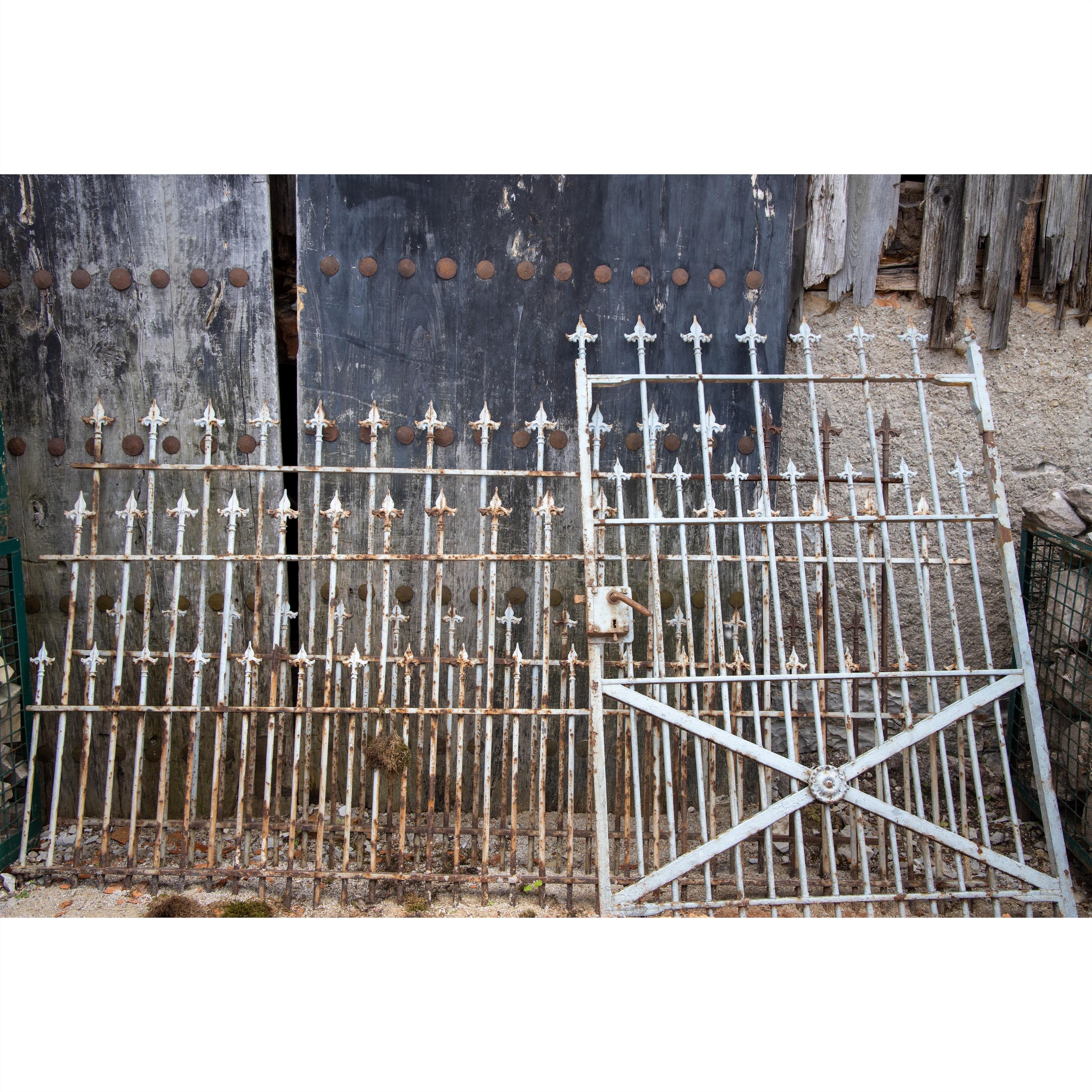 Very Large Iron Courtyard Gate with Fence Parts, Franconia, Mid-19th Century In Fair Condition In Greding, DE