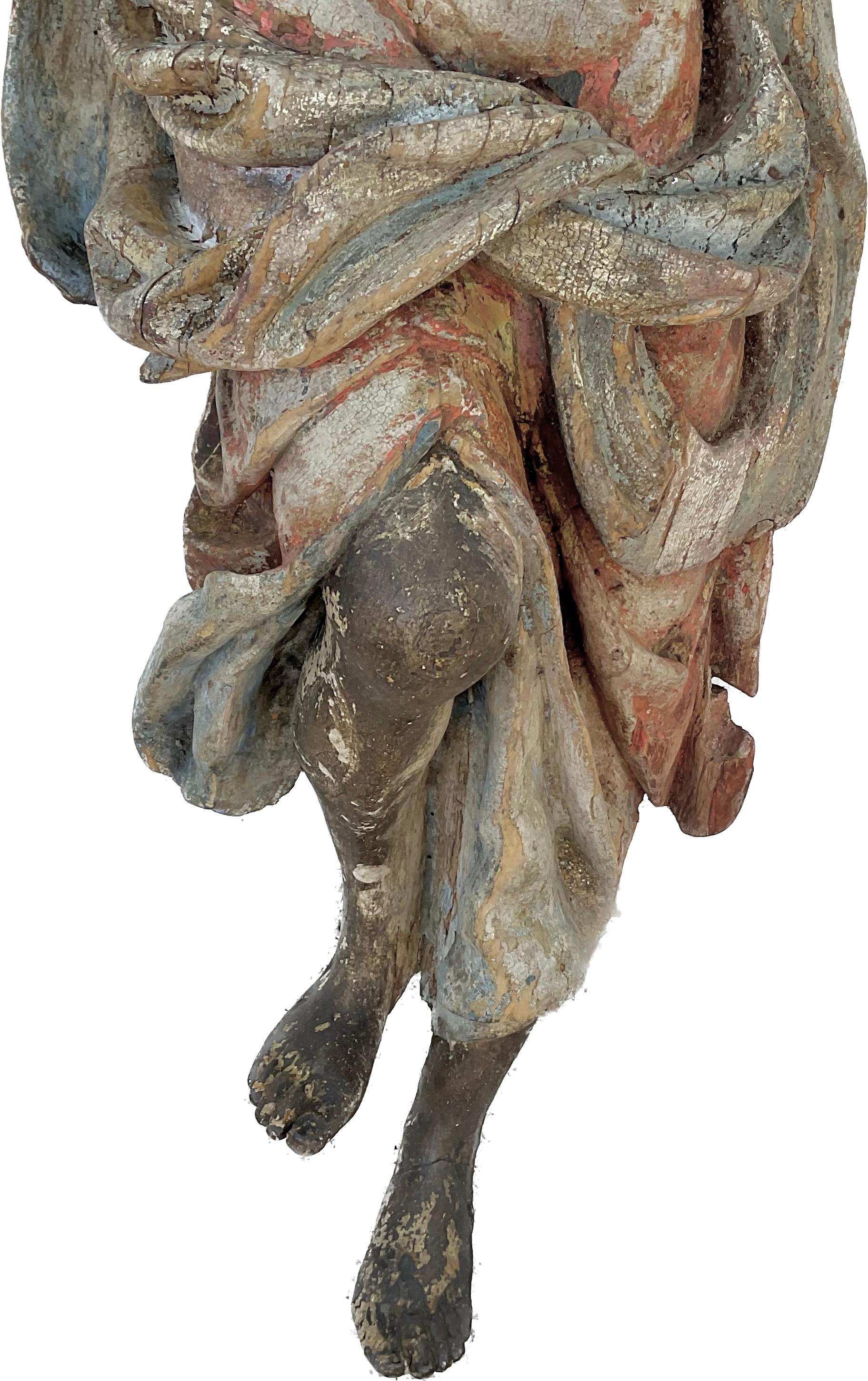 Hand-Carved Very Large Italian Baroque Wood Angel Sculpture, Late 17th Century For Sale