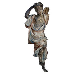 Very Large Italian Baroque Wood Angel Sculpture, Late 17th Century