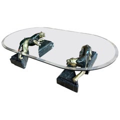 Vintage Very Large Italian Brass and Marble Panther Coffee Table