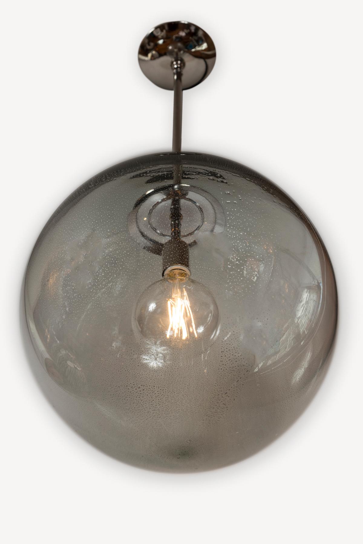Contemporary Very Large Italian Murano Glass Blown Grey Globe Chandelier or Pendant, UL Cert. For Sale