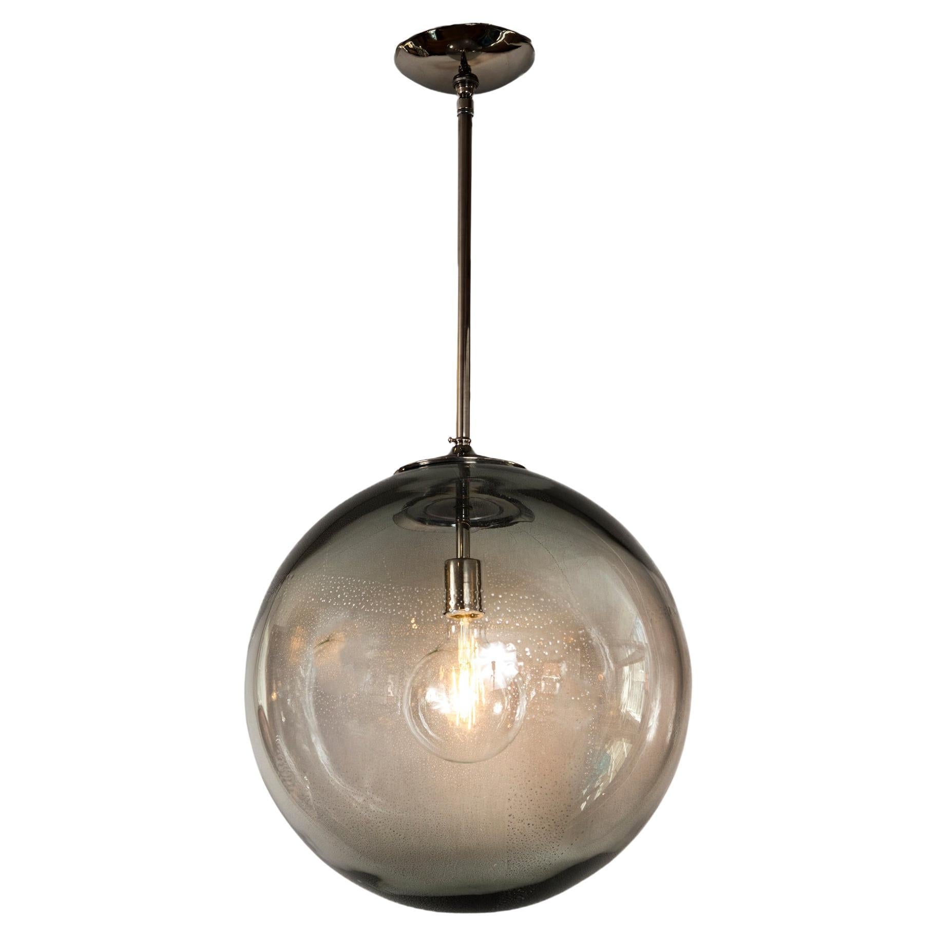 Very Large Italian Murano Glass Blown Grey Globe Chandelier or Pendant, UL Cert. For Sale