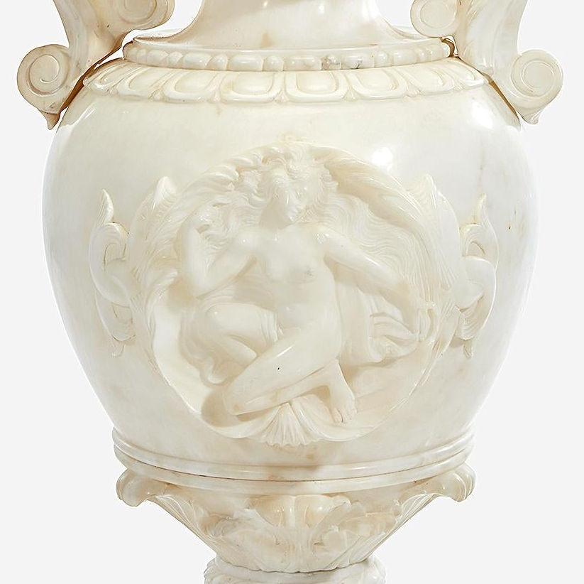 Carved Very Large Italian Neoclassical Style Alabaster Vase