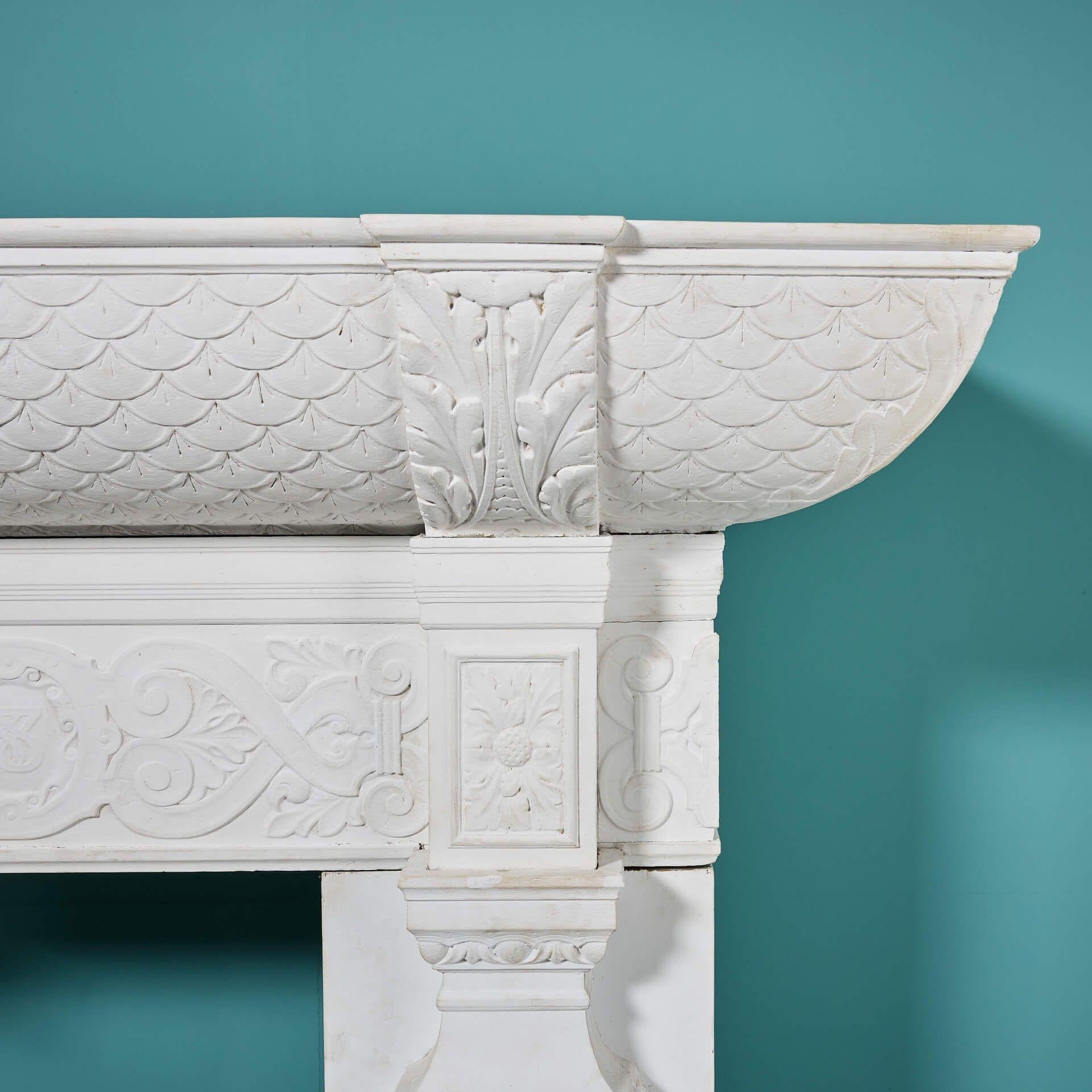 Gran repisa de chimenea inglesa de pino tallado de estilo jacobeo c.1688 Jacobino en venta
