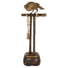 Very Large Japanese Patinated Painted Bronze Sculpture Hawk Bird