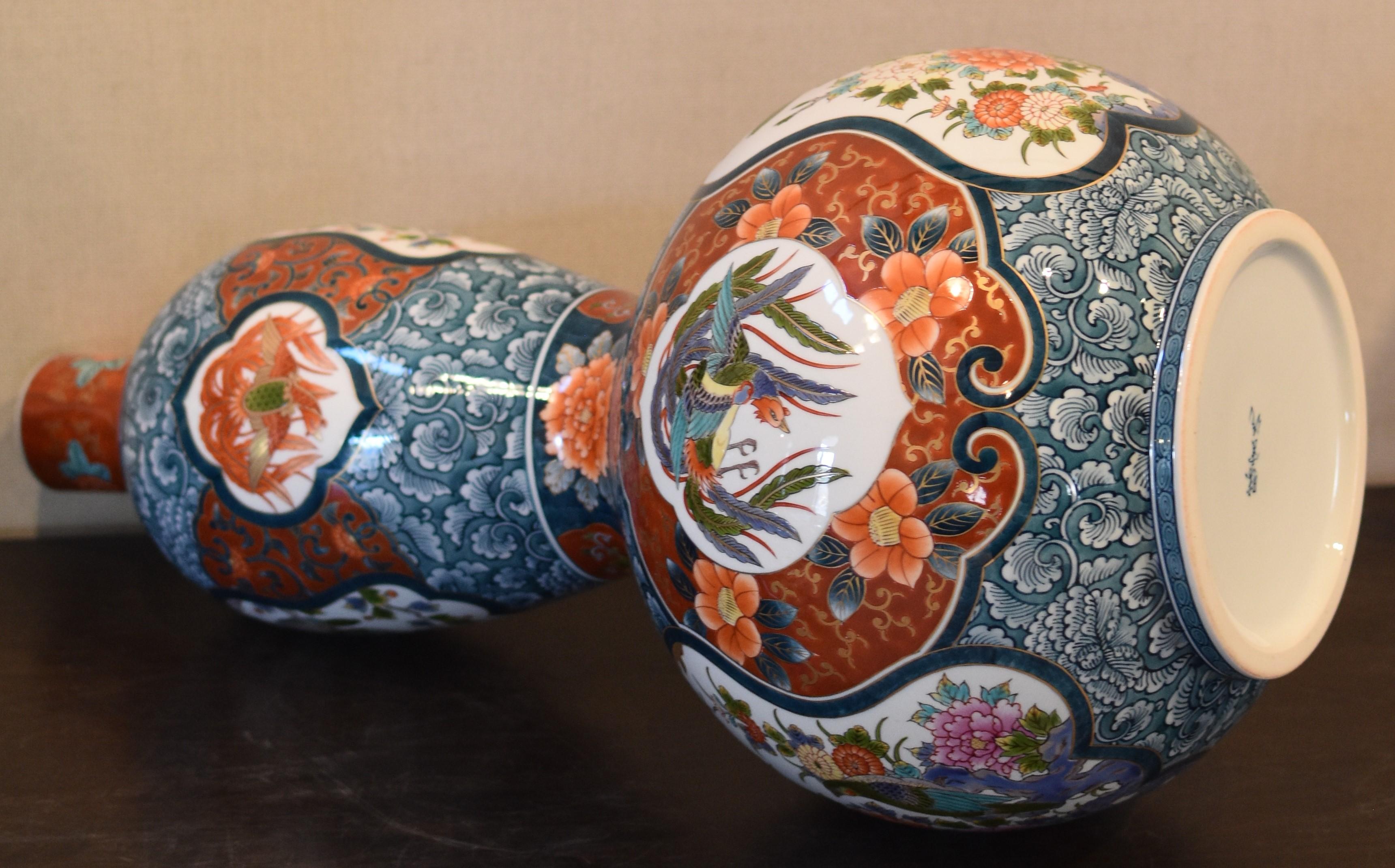 Contemporary Very Large Japanese Red Blue Imari Ceramic Lidded Vase by Master Artist, 2019