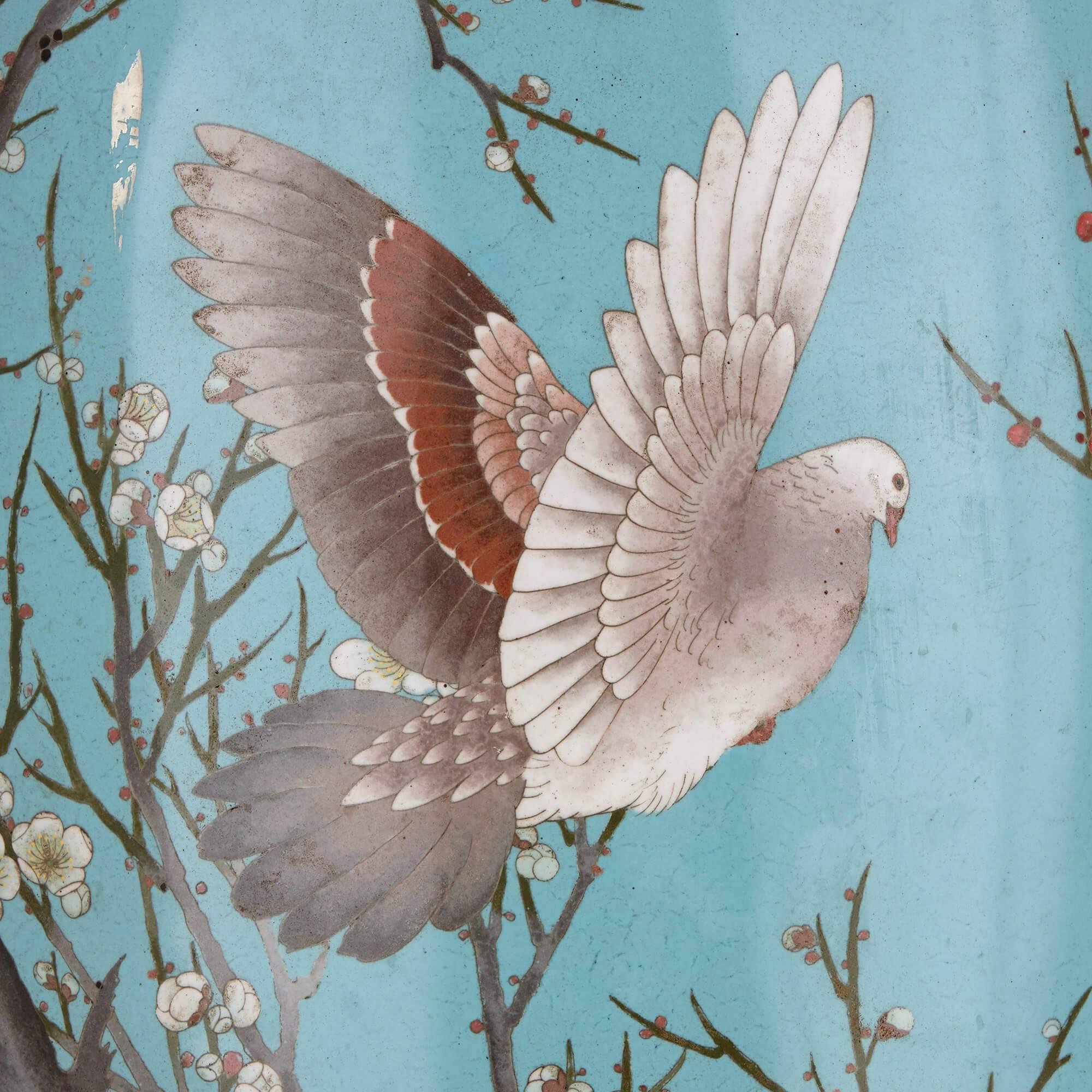 Meiji Very Large Japanese Vase Decorated with Cloisonne Enamel