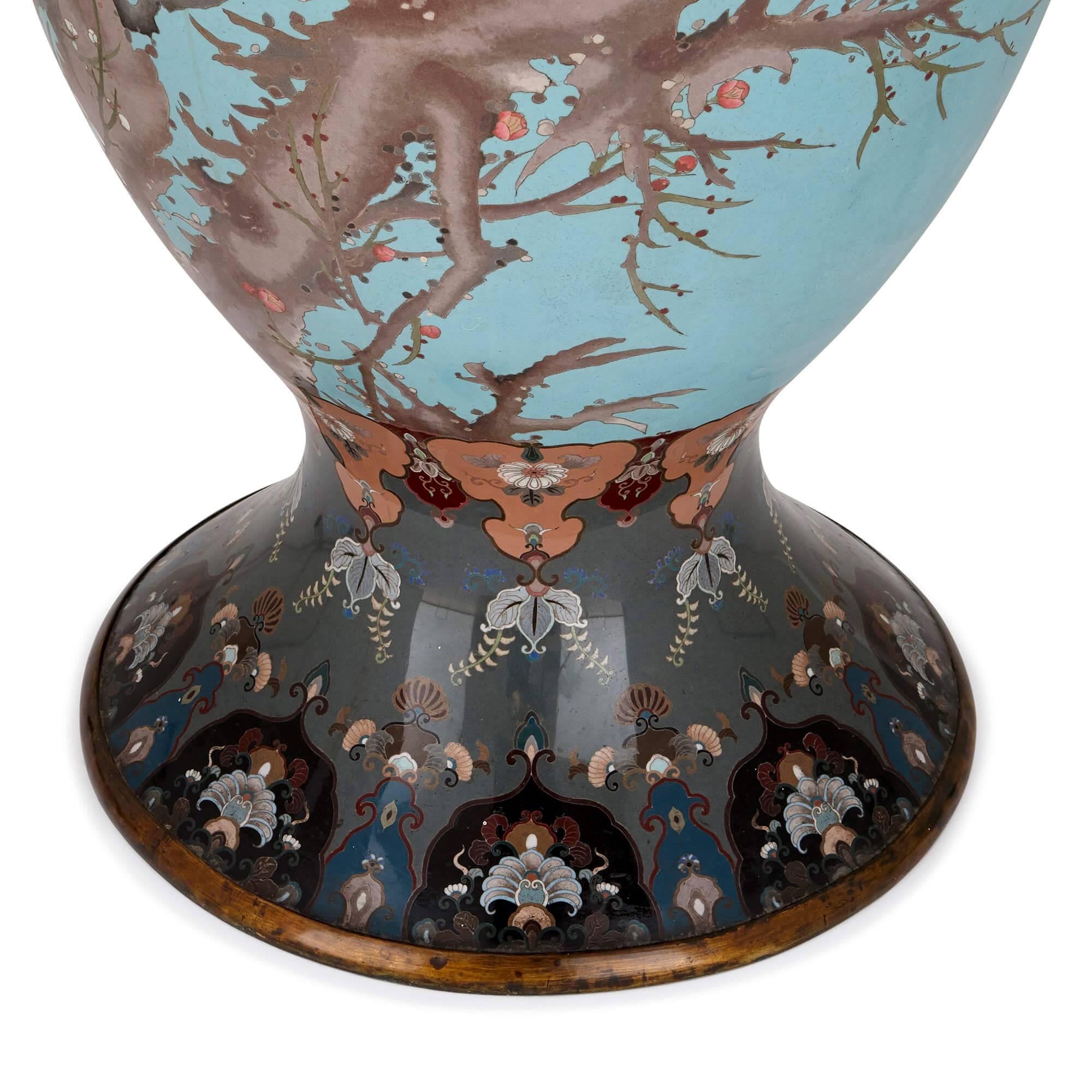 19th Century Very Large Japanese Vase Decorated with Cloisonne Enamel