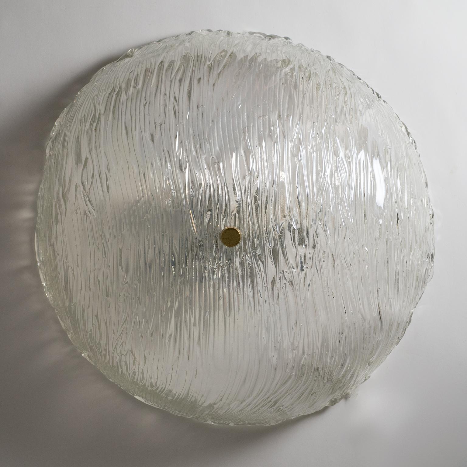Brass Large J.T. Kalmar Glass Flush Mount, 1950s