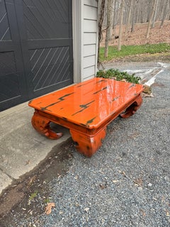 Very Large Karl Springer Style Hermes Orange Painted Coffee Table