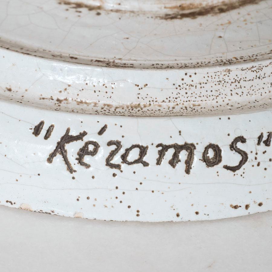 French Very Large Keramos Vase on Circular Pedestal Base