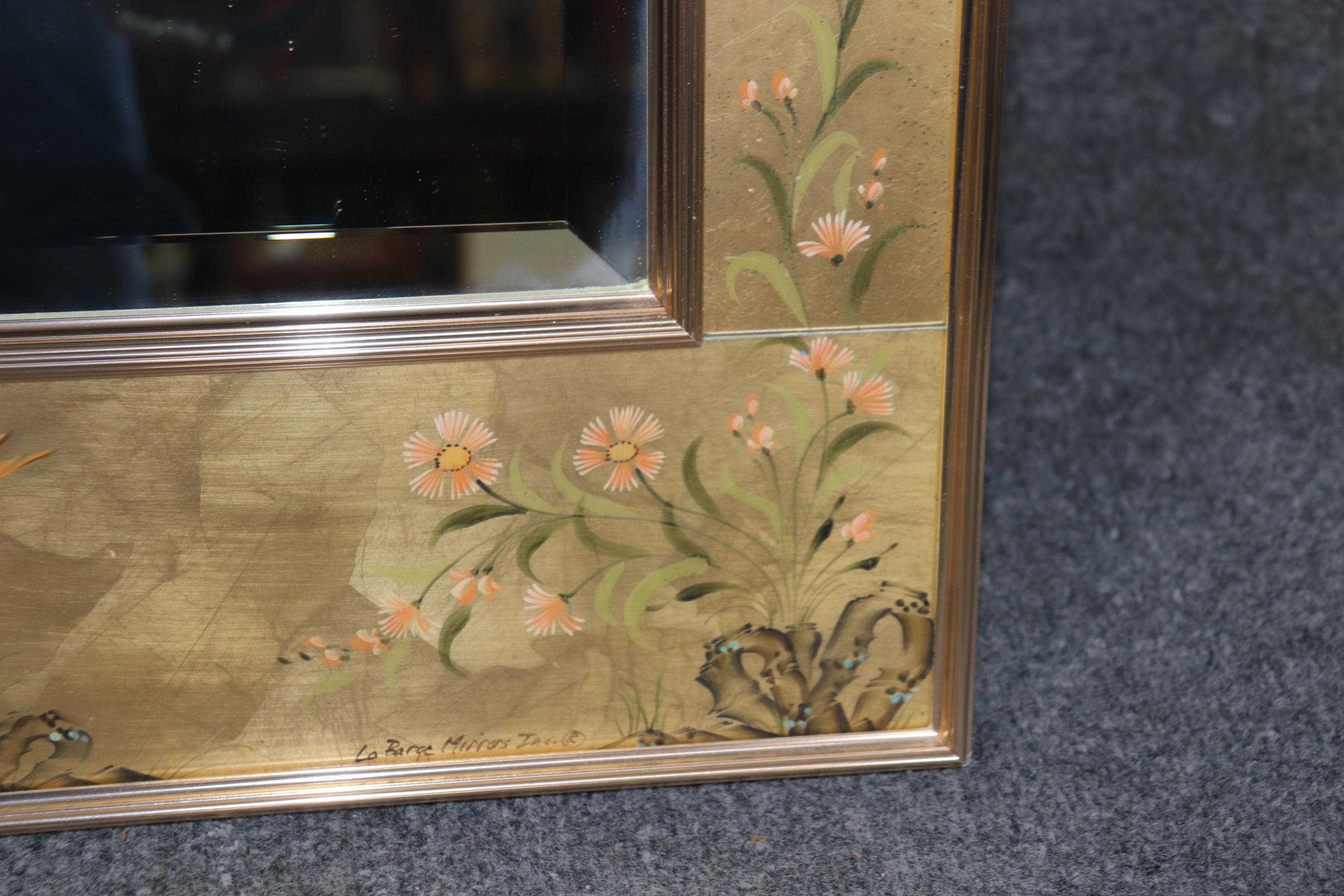 Very Large LaBarge Reverse Paint Decorated Chinoiserie Eglomise Beveled Mirror  For Sale 3