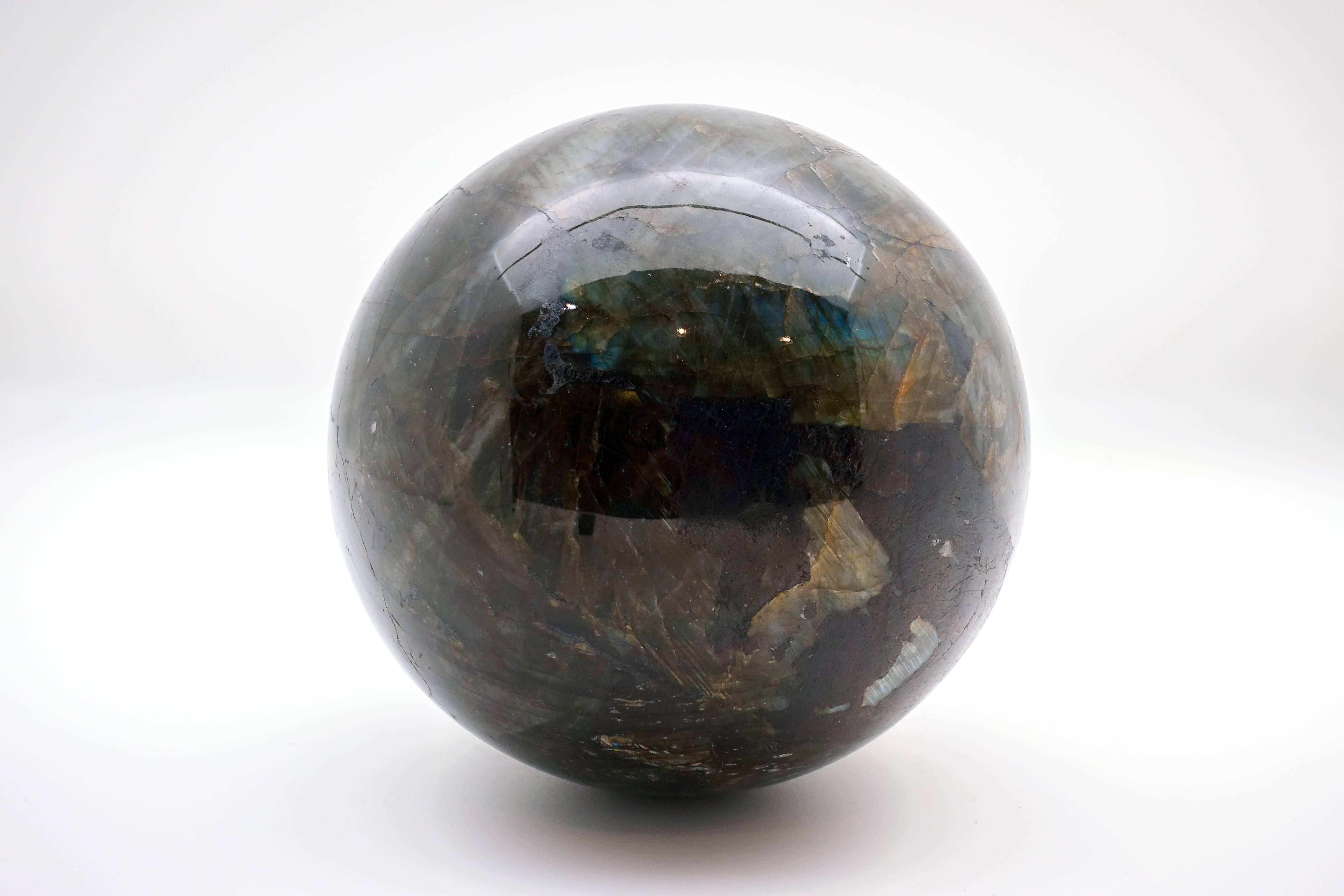 Neoclassical Very Large Labradorite Sphere Hand-Carved in Madagascar