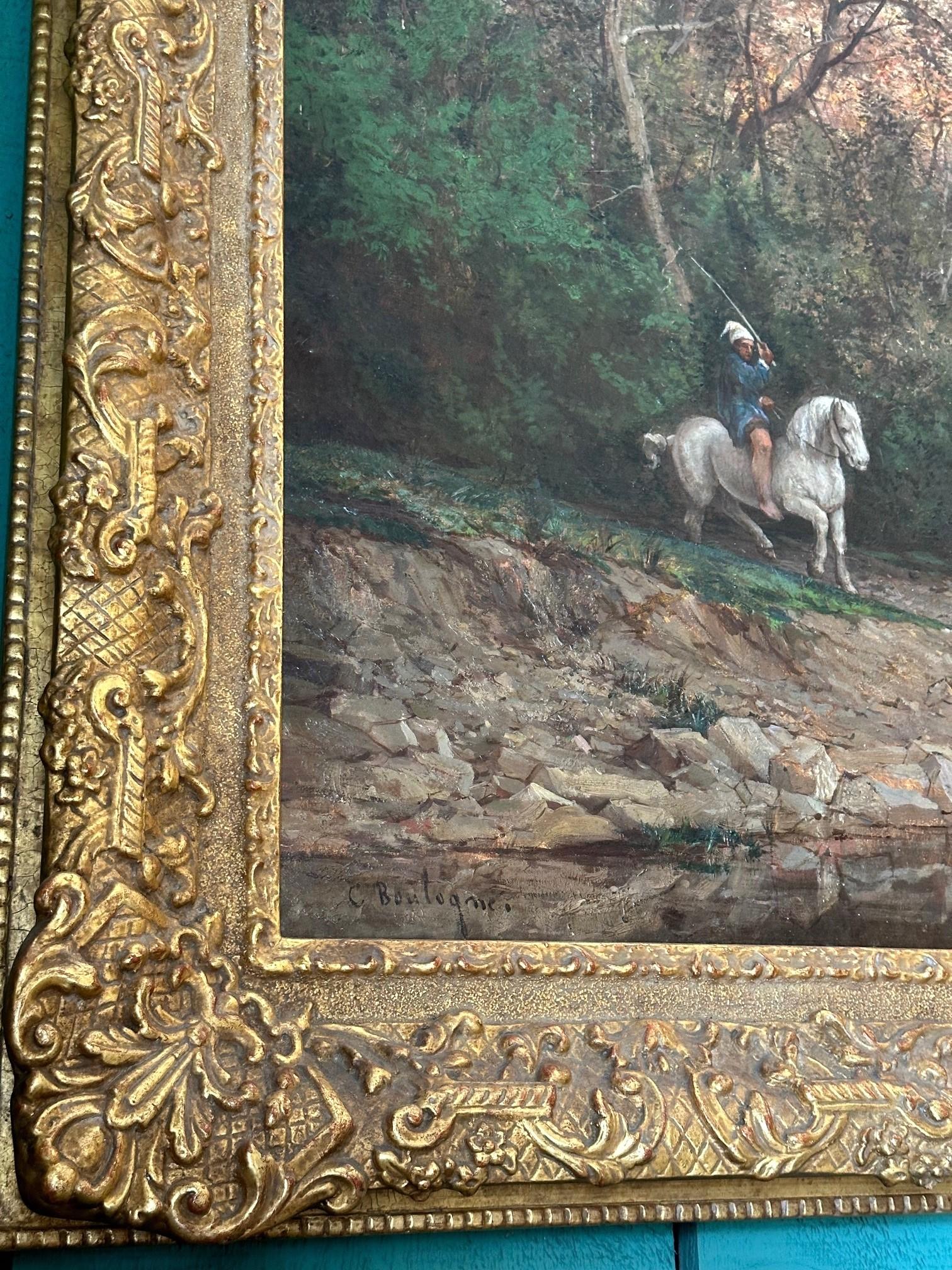 Gran Paisaje Pastoral Verdure Óleo sobre lienzo, Ch. Vacas de Boulogne Regando en venta 11