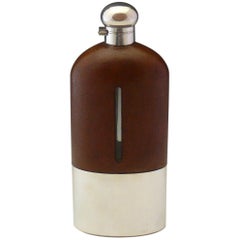 Very Large Leather and Silver Plate Flask, circa 1910