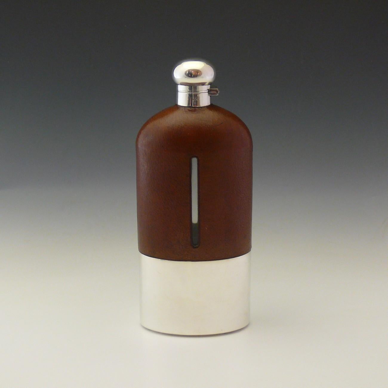 Very Large Leather and Silver Plate Flask, circa 1910 In Good Condition In London, GB