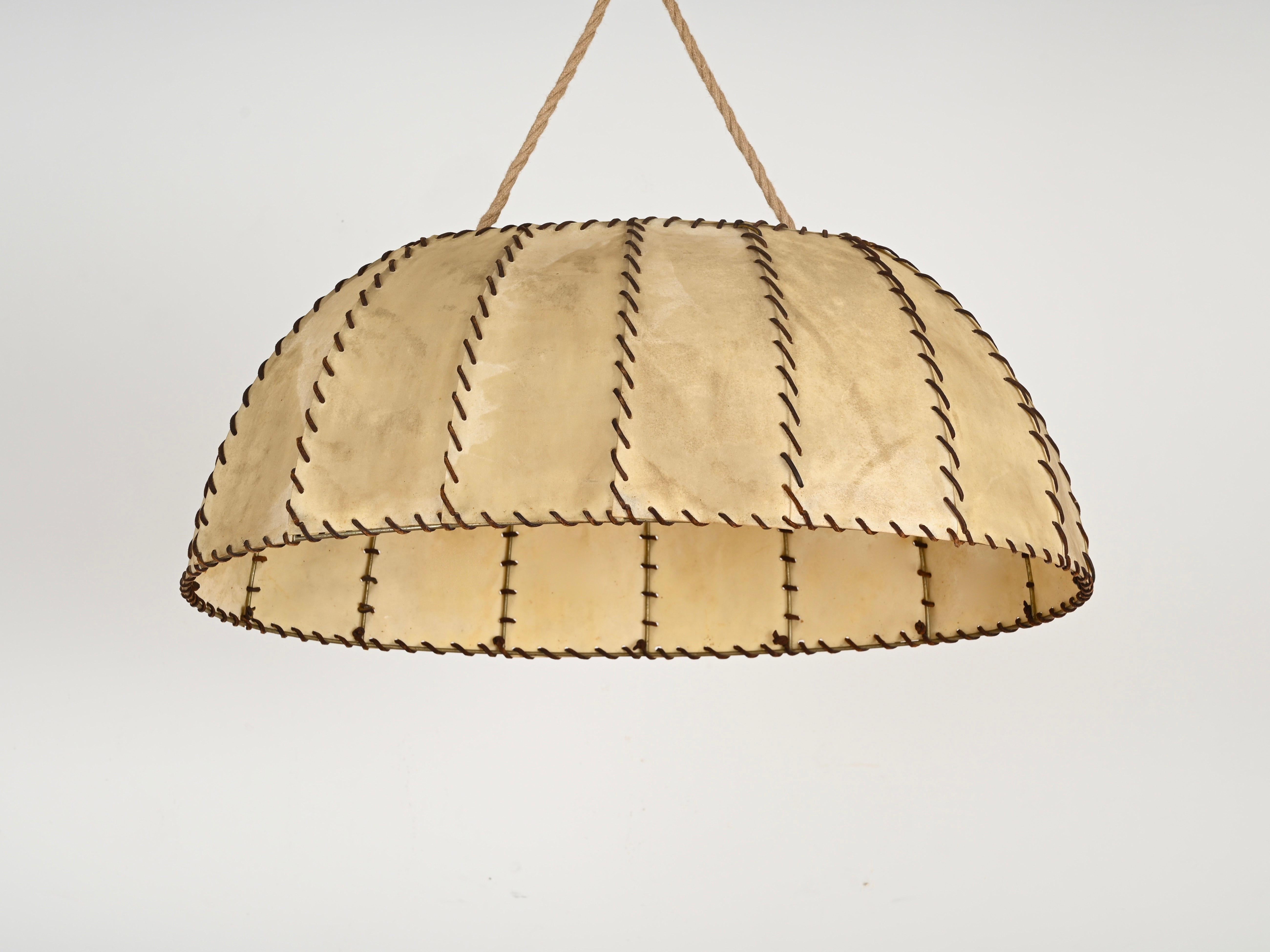 Very Large Leather and Vellum Italian Chandelier, Max Ingrand, Italy 1940s 3