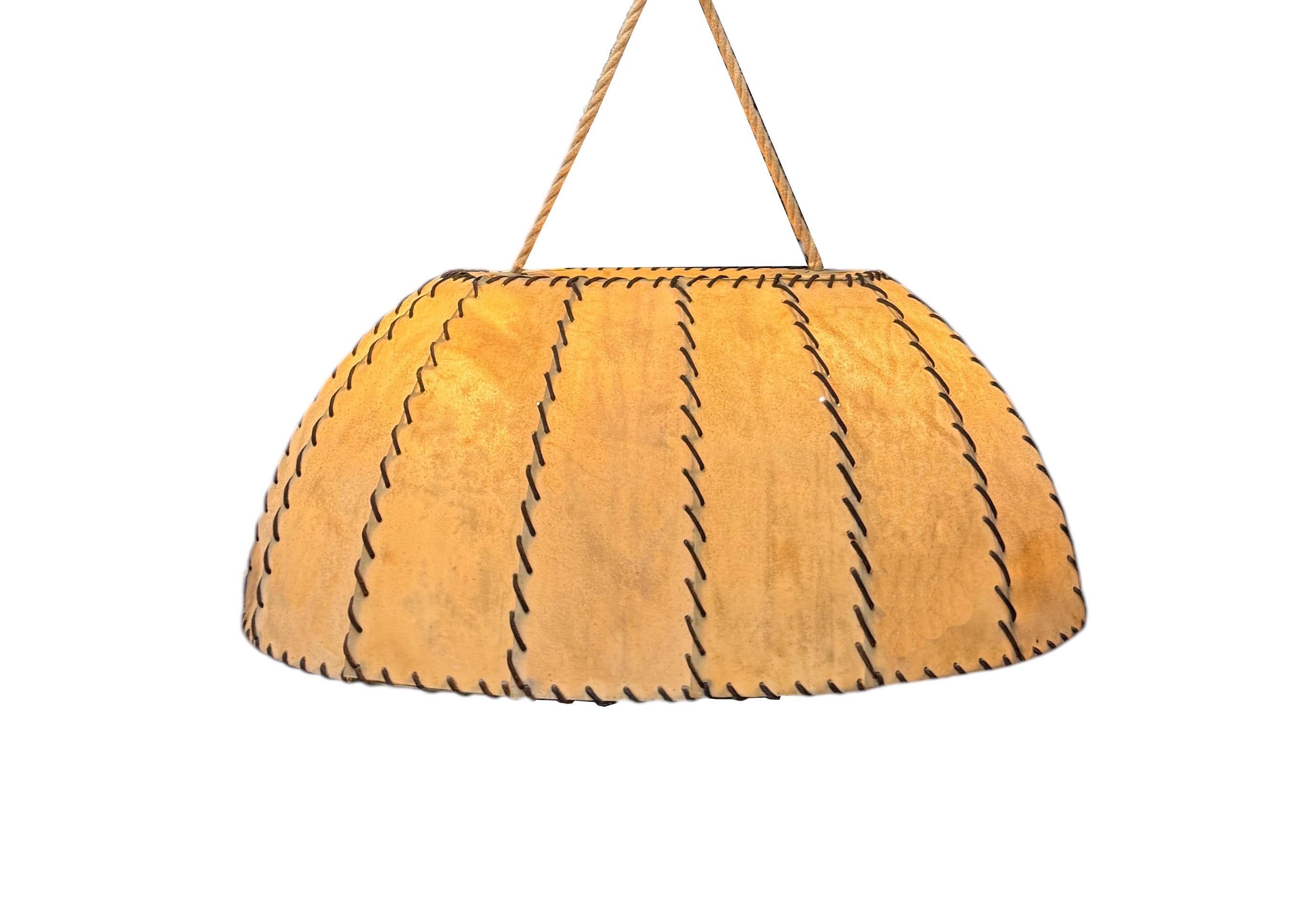 Very Large Leather and Vellum Italian Chandelier, Max Ingrand, Italy 1940s 4