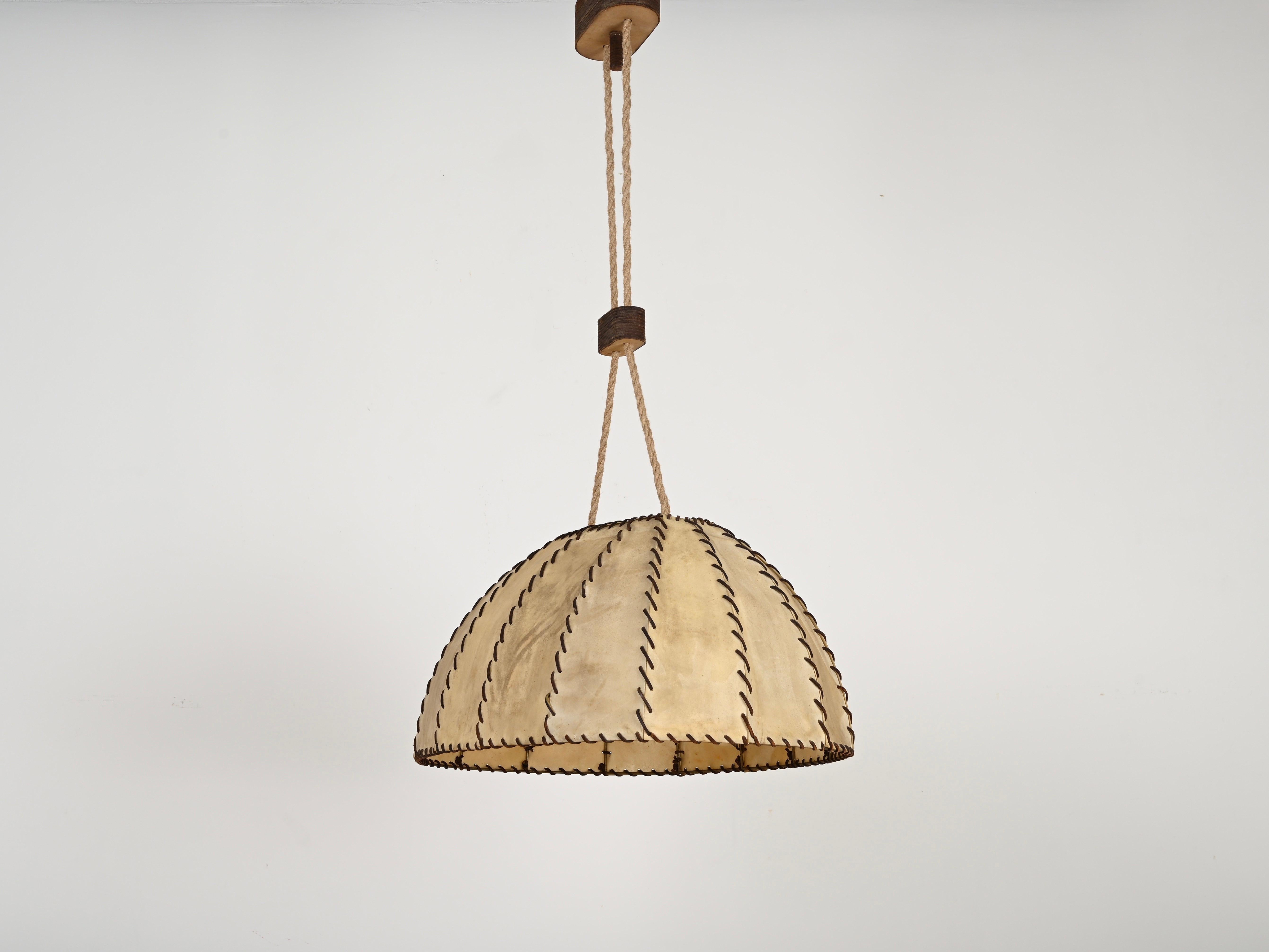 Very Large Leather and Vellum Italian Chandelier, Max Ingrand, Italy 1940s 7