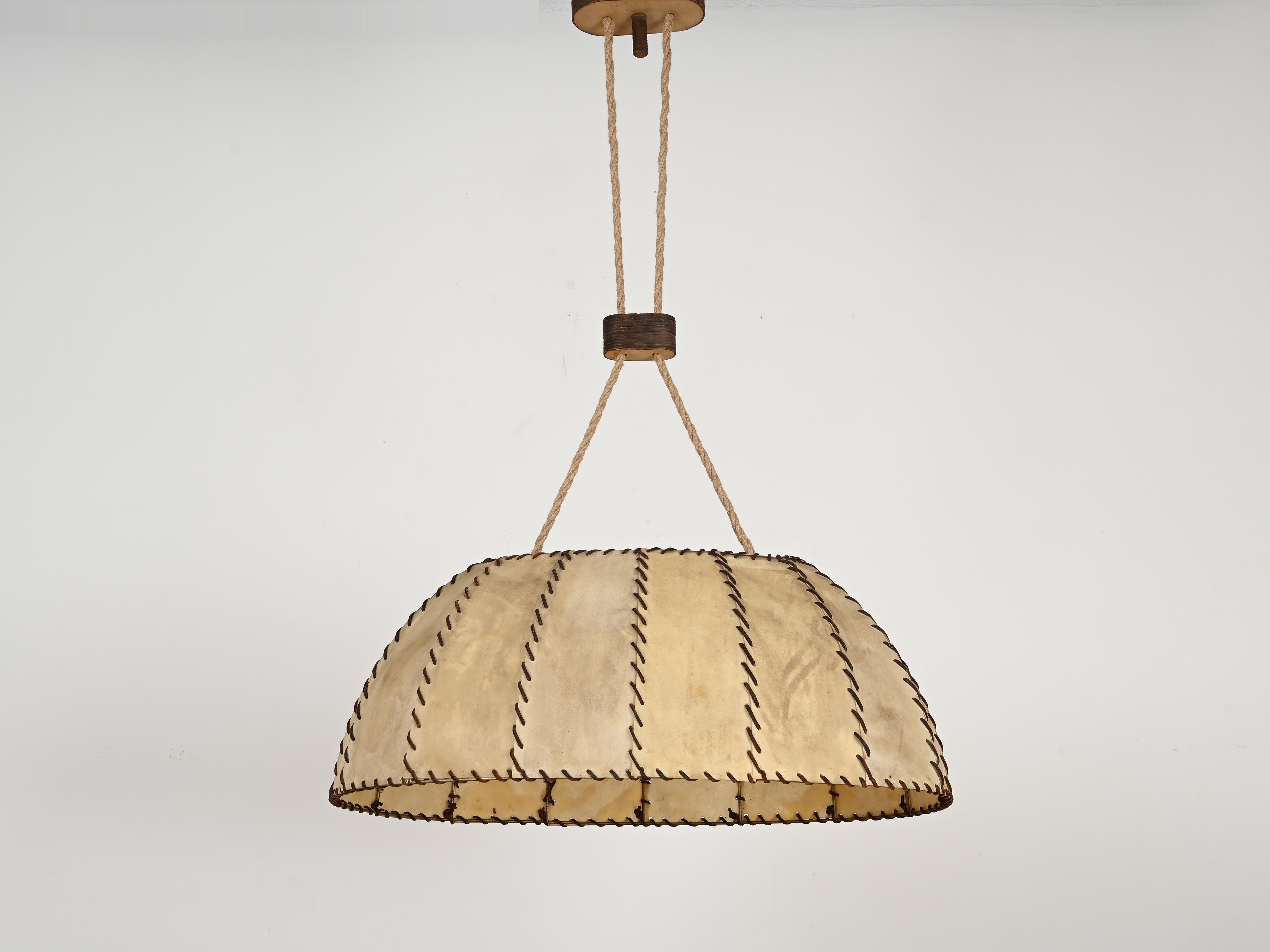 Very Large Leather and Vellum Italian Chandelier, Max Ingrand, Italy 1940s 8