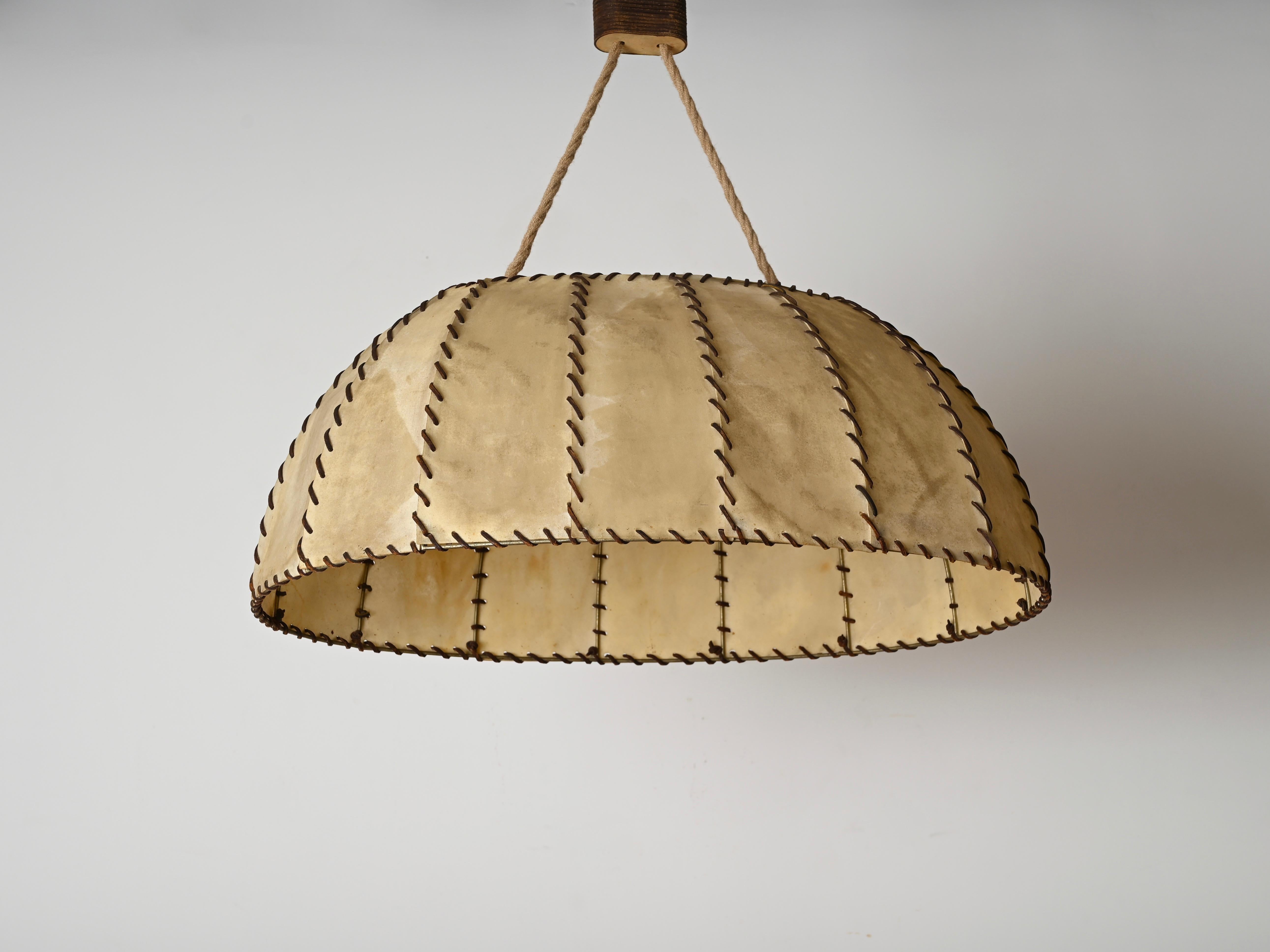 Very Large Leather and Vellum Italian Chandelier, Max Ingrand, Italy 1940s 9