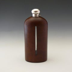 Very Large Leather Covered Hip Flask of Decanter Size, circa 1890