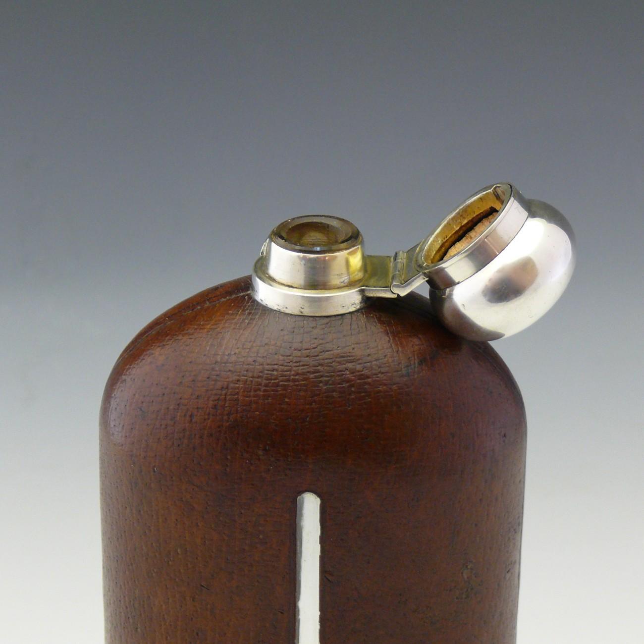 Very Large Leather Covered Hip Flask of Decanter Size, circa 1890 In Good Condition In London, GB