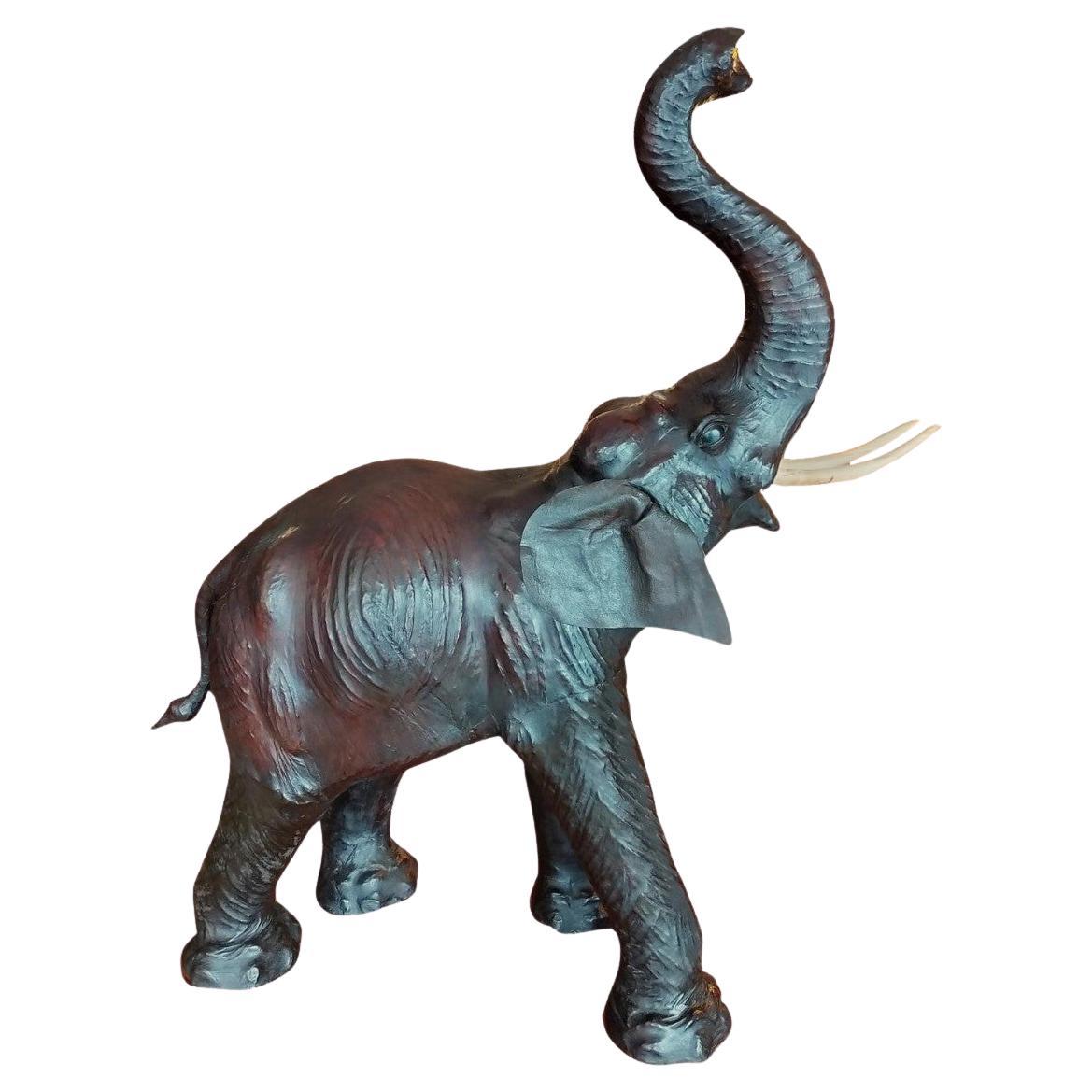 Very large leather elephant, late 20th Century