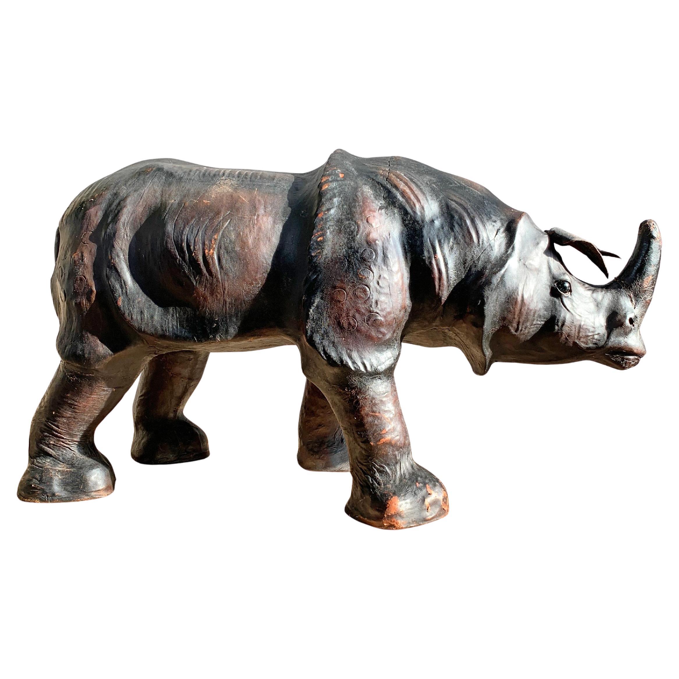 Very Large Liberty of London Leather Rhinoceros Rhino Footstool 32 Inches Long