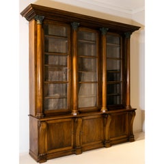 Very Large Mahogany Library with Bronze Corinthian Columns, France 19th Century