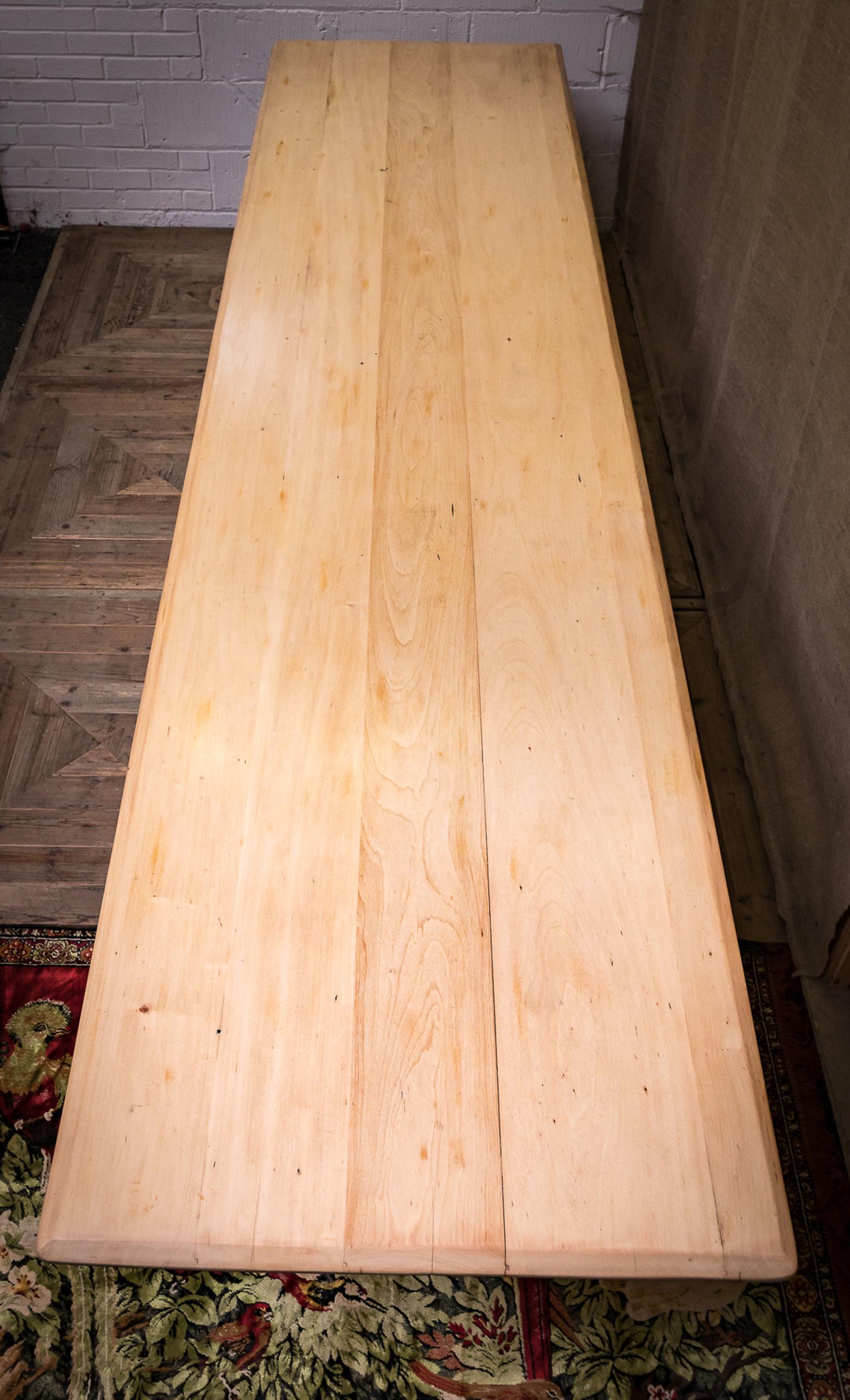 Stained Very Large Light Beech Wood Dining / Refectory Table For Sale