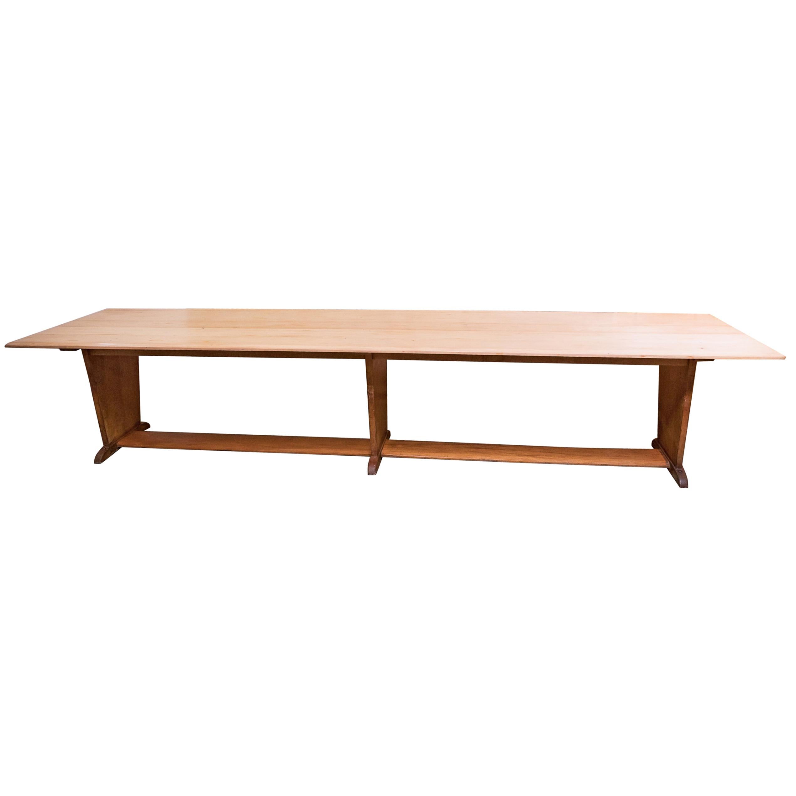Very Large Light Beech Wood Dining / Refectory Table For Sale