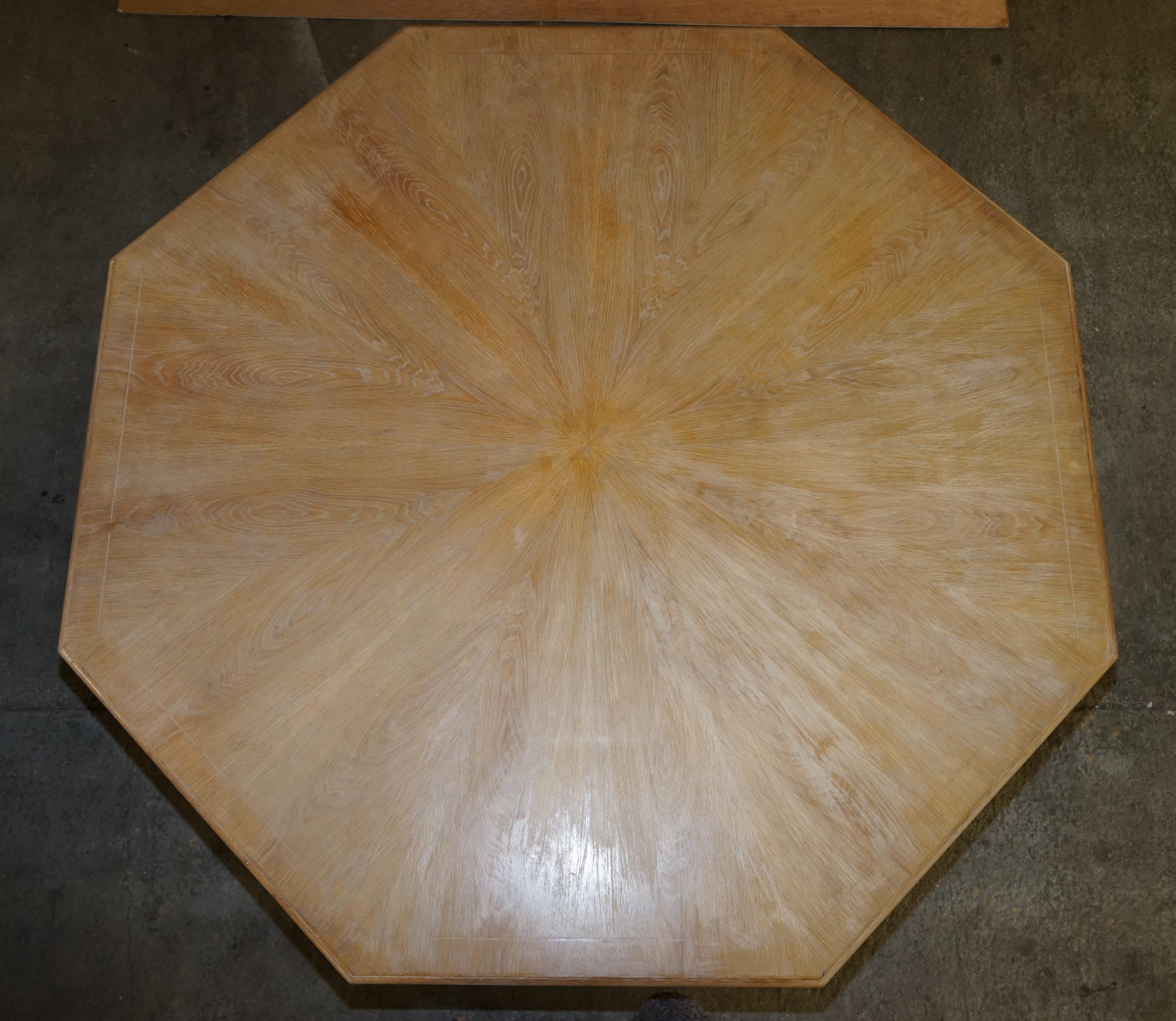 Very Large Limed Oak Hexagon 8 Seat Dining Table Beautiful Solid Timber Patina For Sale 2