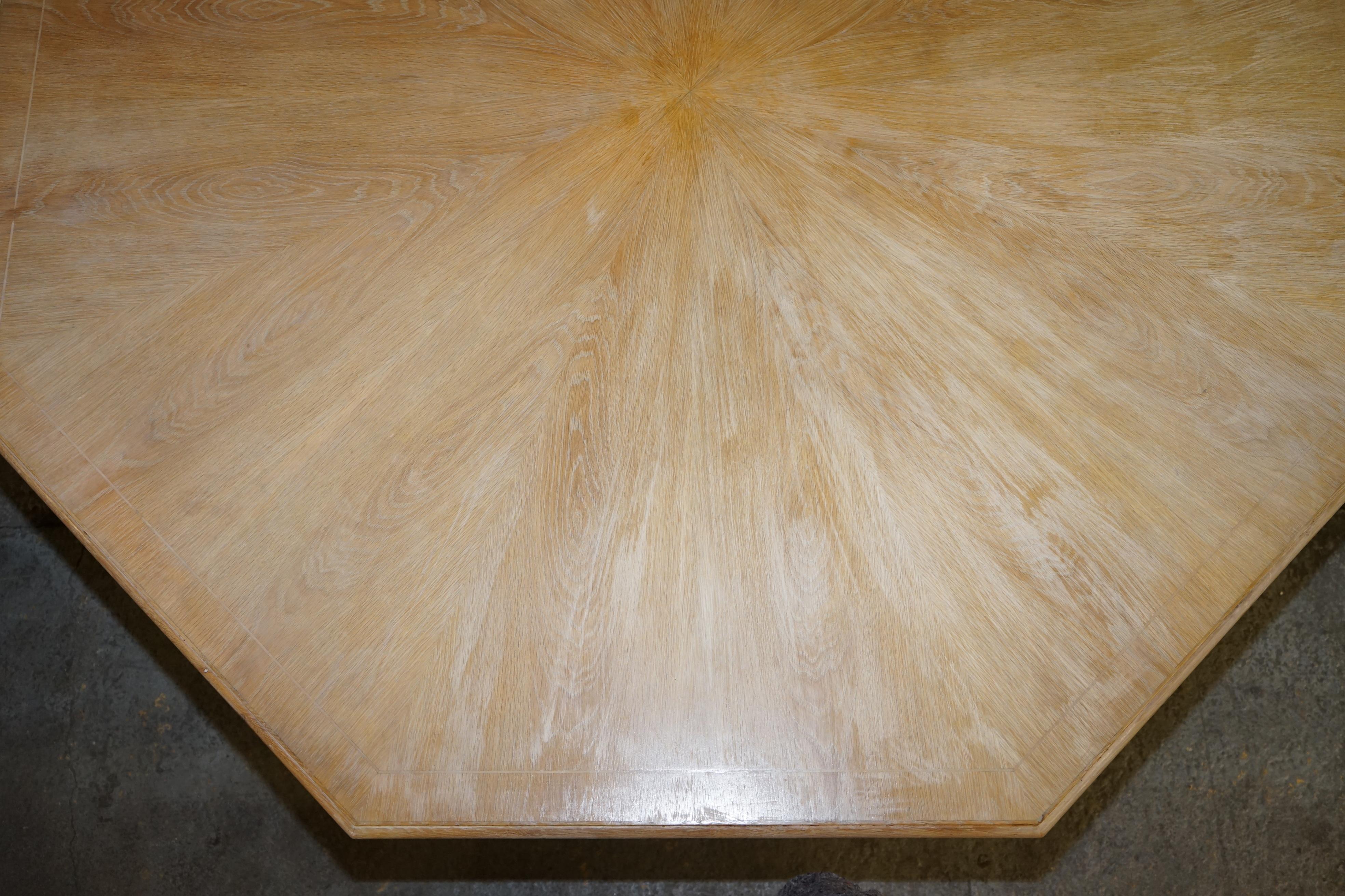 Very Large Limed Oak Hexagon 8 Seat Dining Table Beautiful Solid Timber Patina For Sale 6