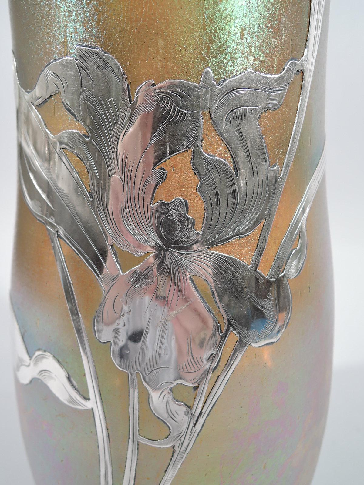 20th Century Very Large Loetz Art Nouveau Iridescent Glass and Silver Overlay Vase