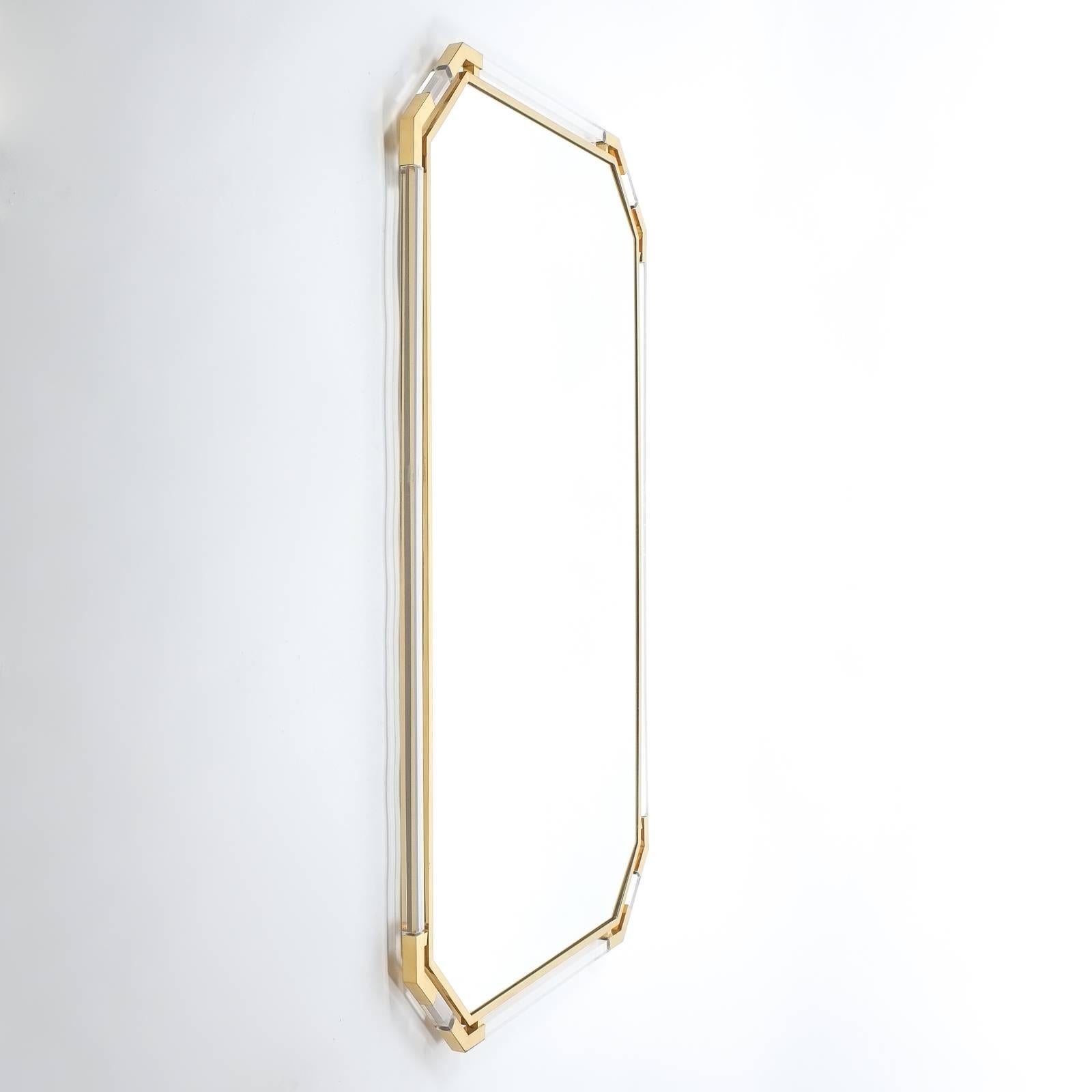 Mid-Century Modern Very Large Lucite and Brass Mirror by Guy Lefevre for Maison Jansen, 1970 For Sale