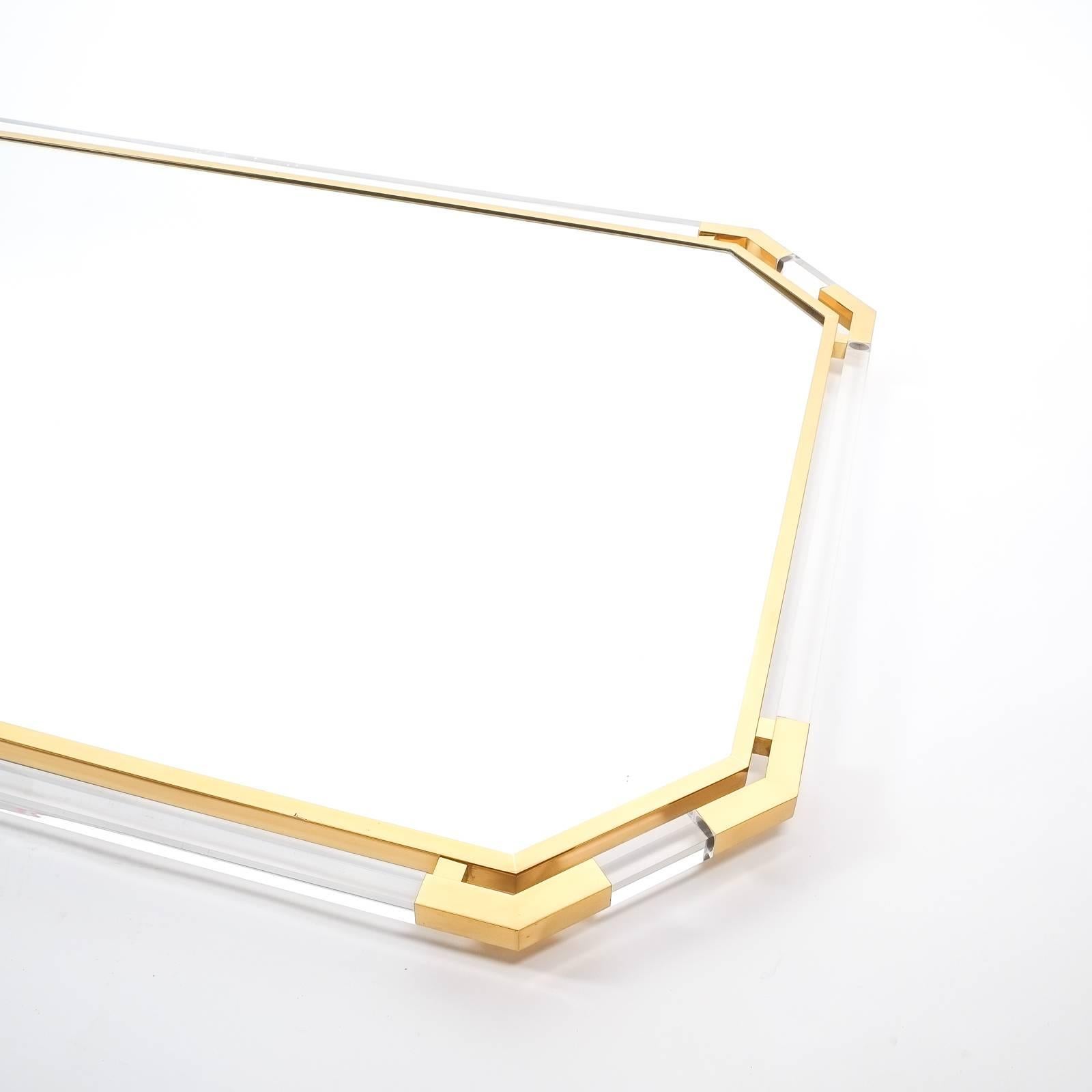 Gilt Very Large Lucite and Brass Mirror by Guy Lefevre for Maison Jansen, 1970 For Sale