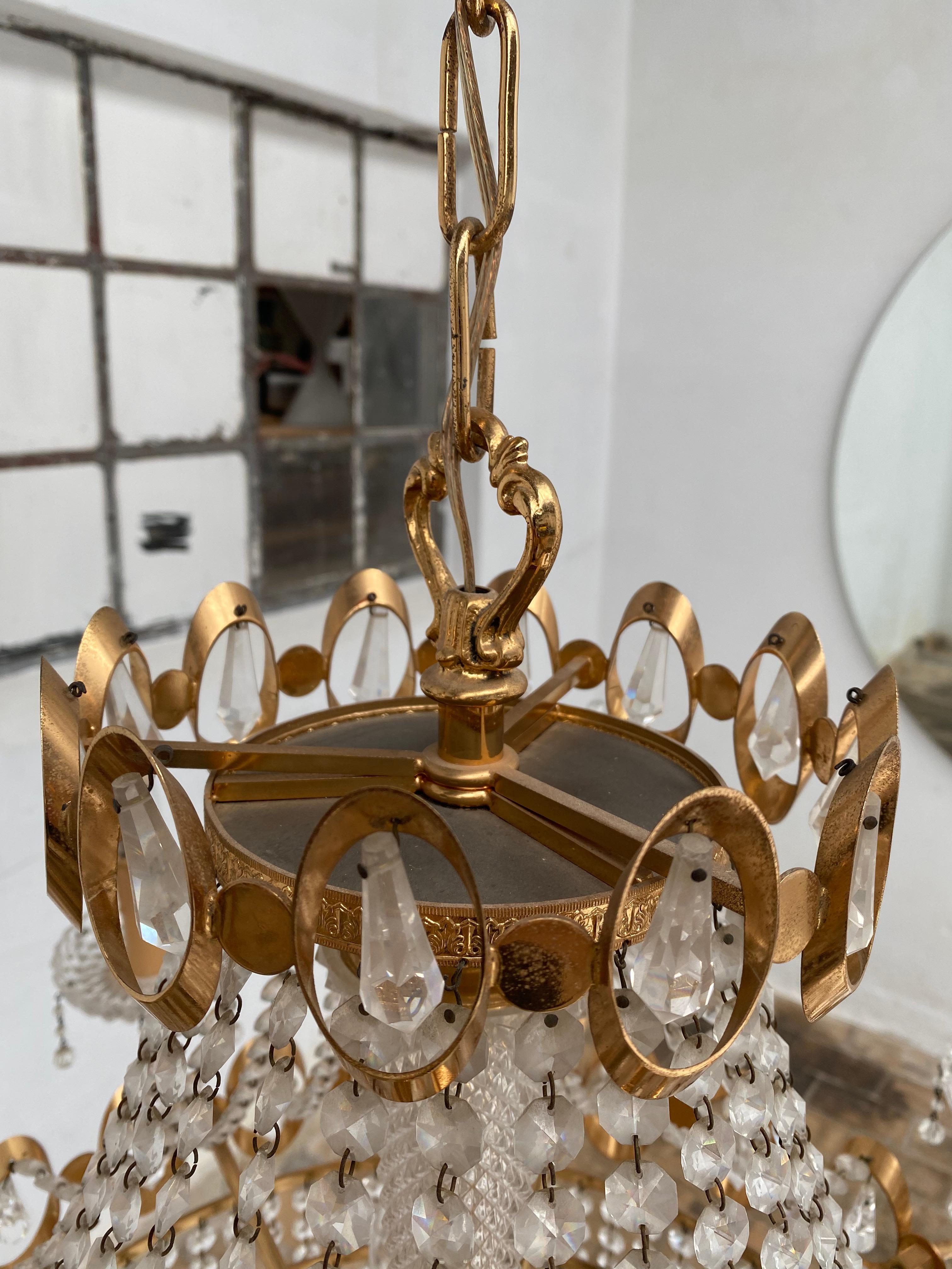 Very Large Luxurious Palwa Crystal Gilt Brass Classic Chandelier Germany 1960's  7