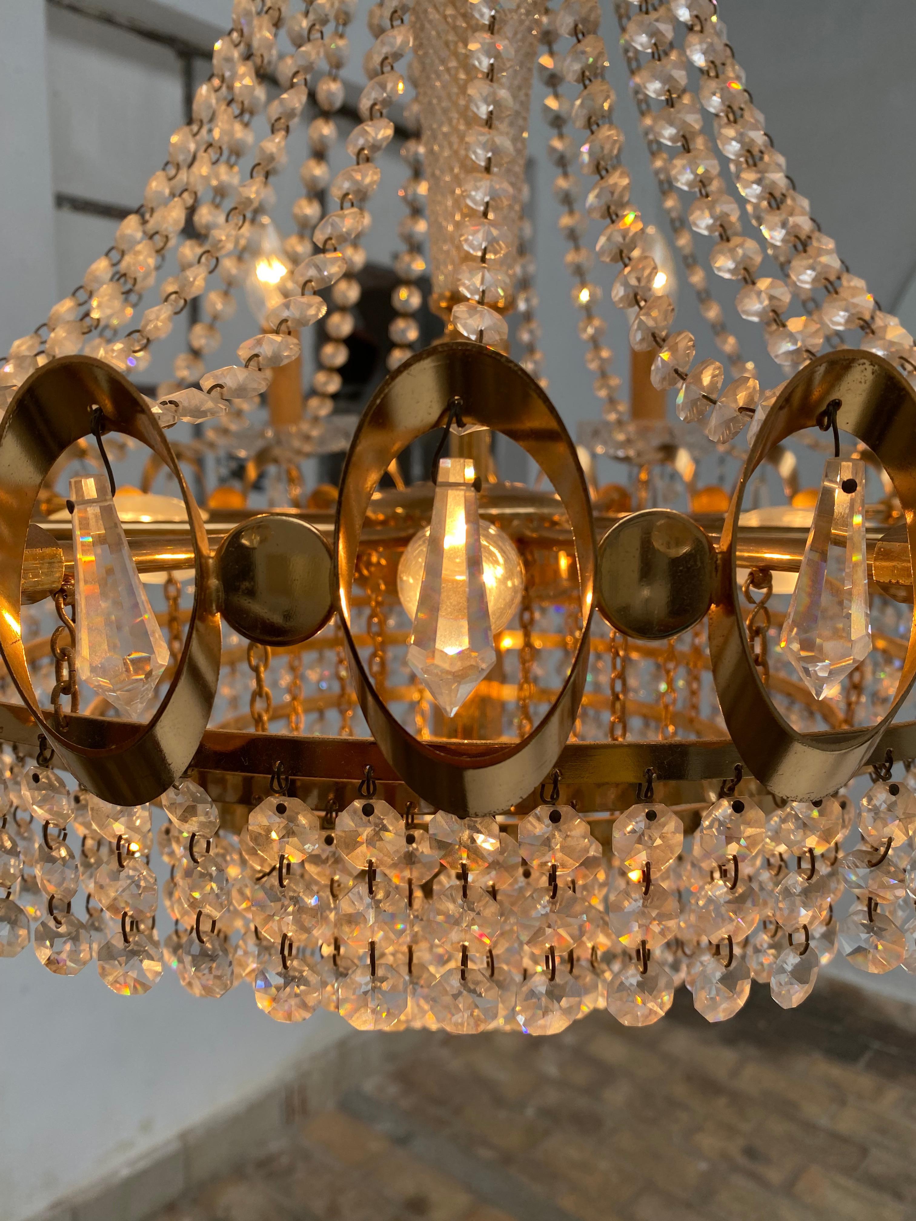 Very Large Luxurious Palwa Crystal Gilt Brass Classic Chandelier Germany 1960's  3