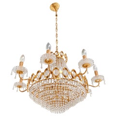 Very Large Luxurious Palwa Crystal Gilt Brass Classic Chandelier Germany 1960's