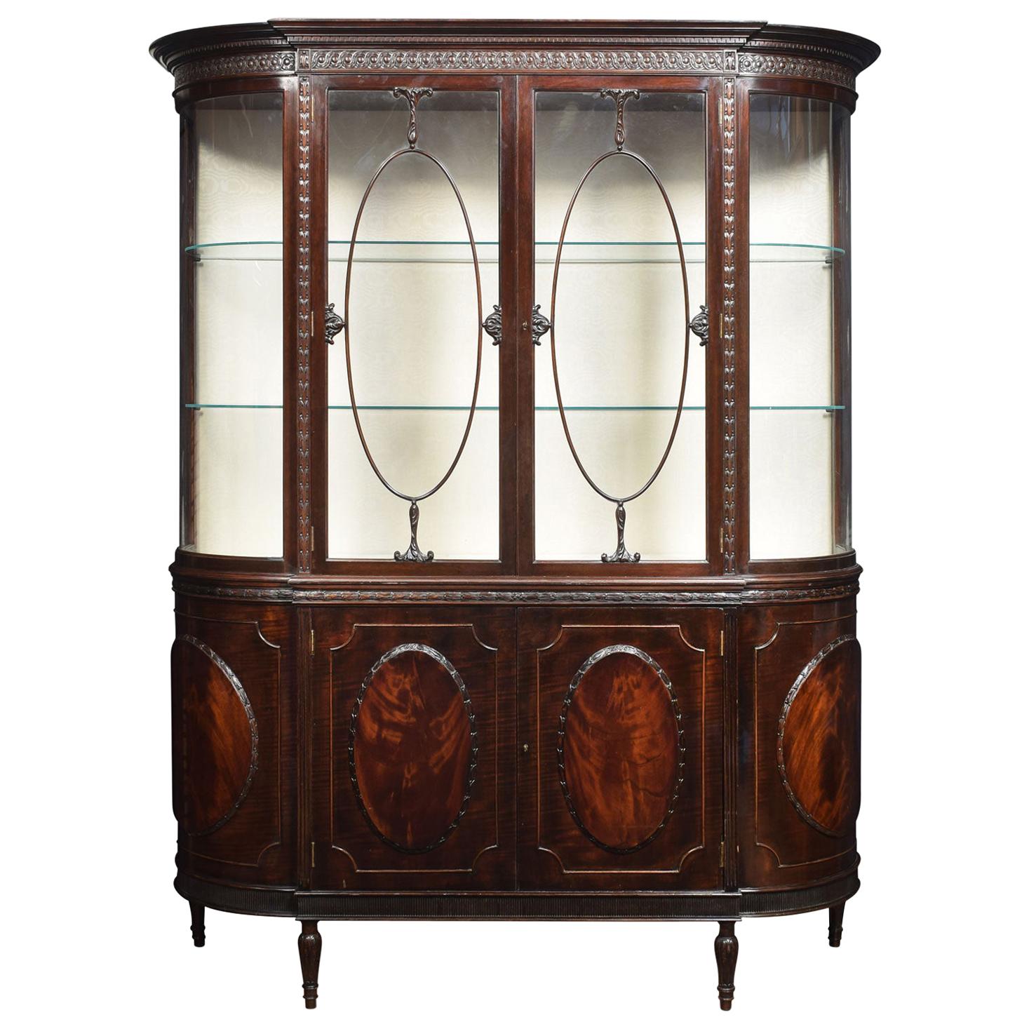 Very Large Mahogany Bow Ended Display Cabinet