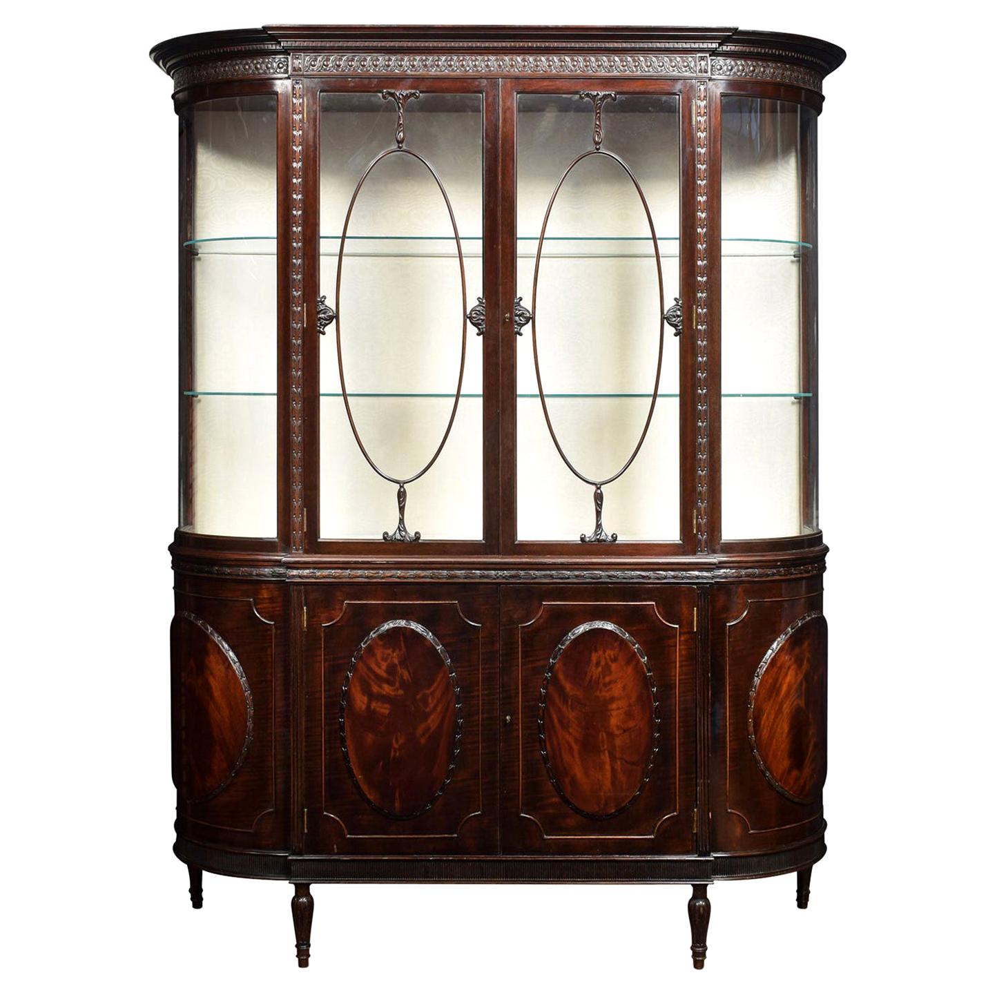 Very Large Mahogany Bow Ended Display Cabinet