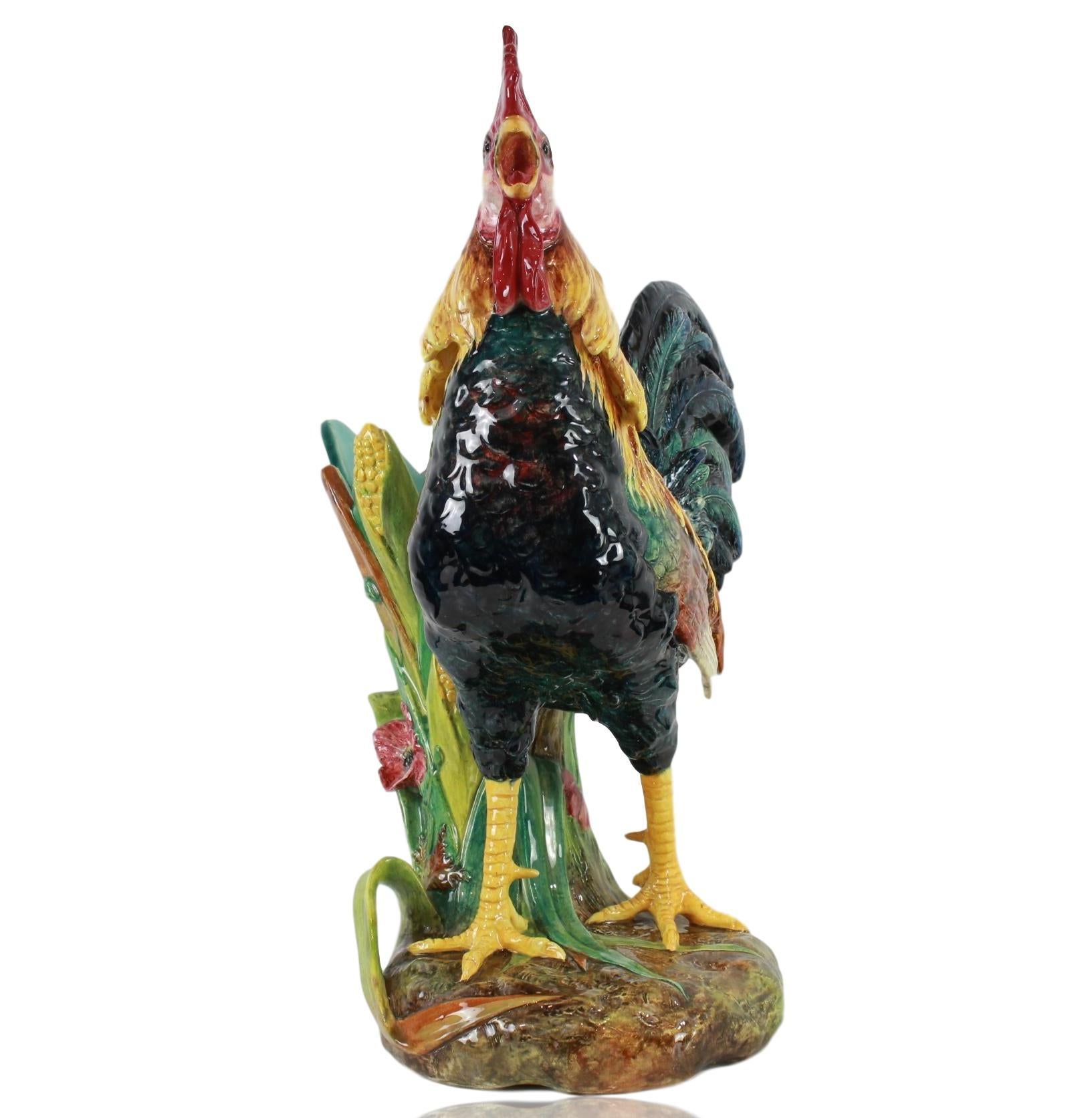 Very Large Majolica Rooster Vase by Delphin Massier, French, circa 1880 4