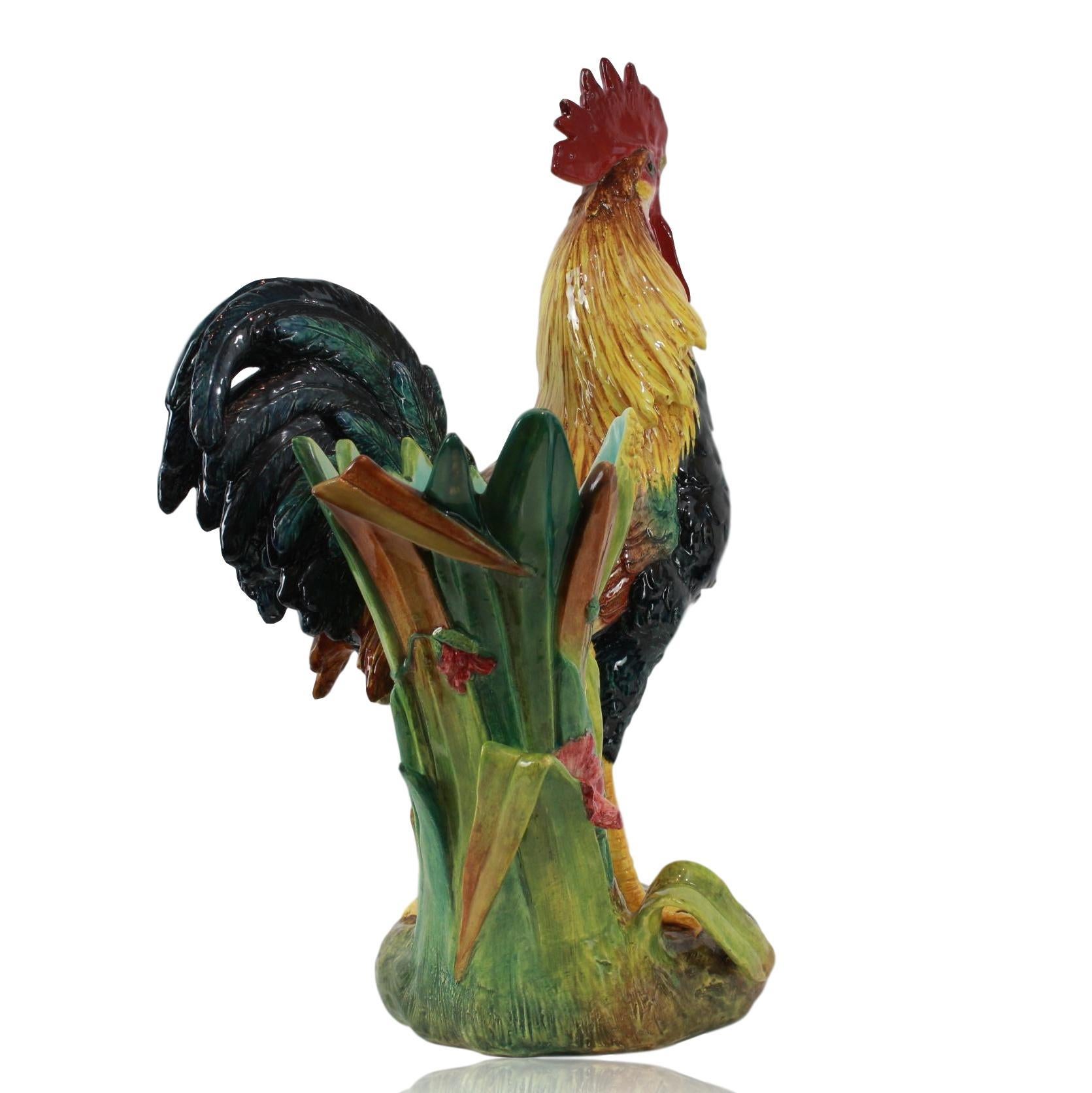 Very Large Majolica Rooster Vase by Delphin Massier, French, circa 1880 5