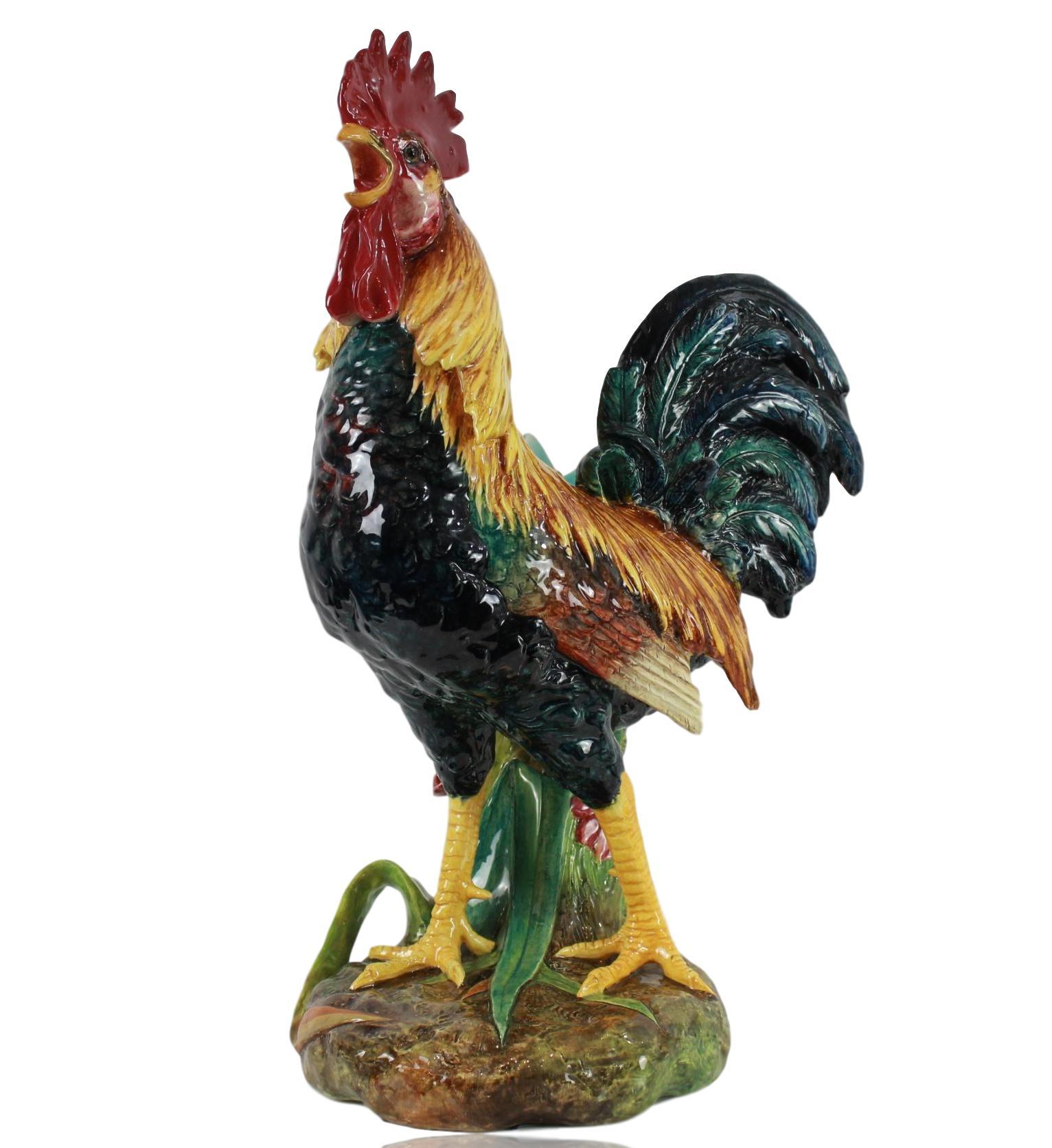 Very Large Majolica Rooster Vase by Delphin Massier, French, circa 1880 6