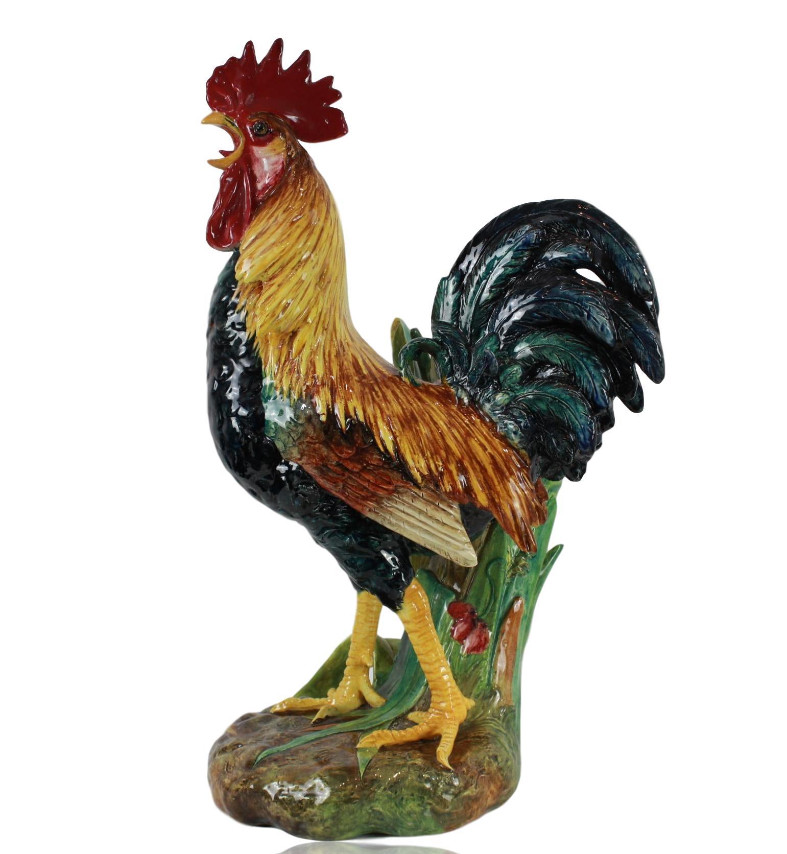 Very Large Majolica Rooster Vase by Delphin Massier, French, circa 1880 7