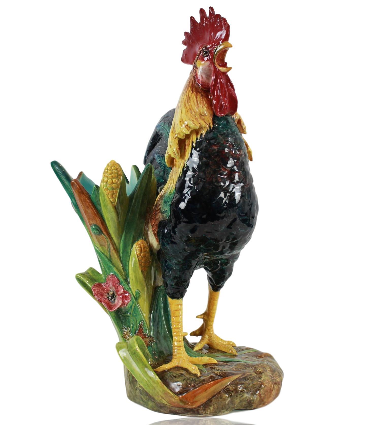 Very Large Majolica Rooster Vase by Delphin Massier, French, circa 1880 8